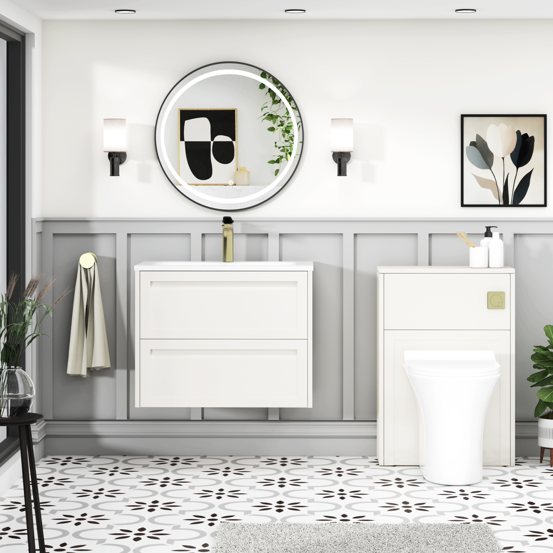 Elmore Classic White Traditional 2 Drawer Wall Hung Vanity Unit with Matt Stone Basin