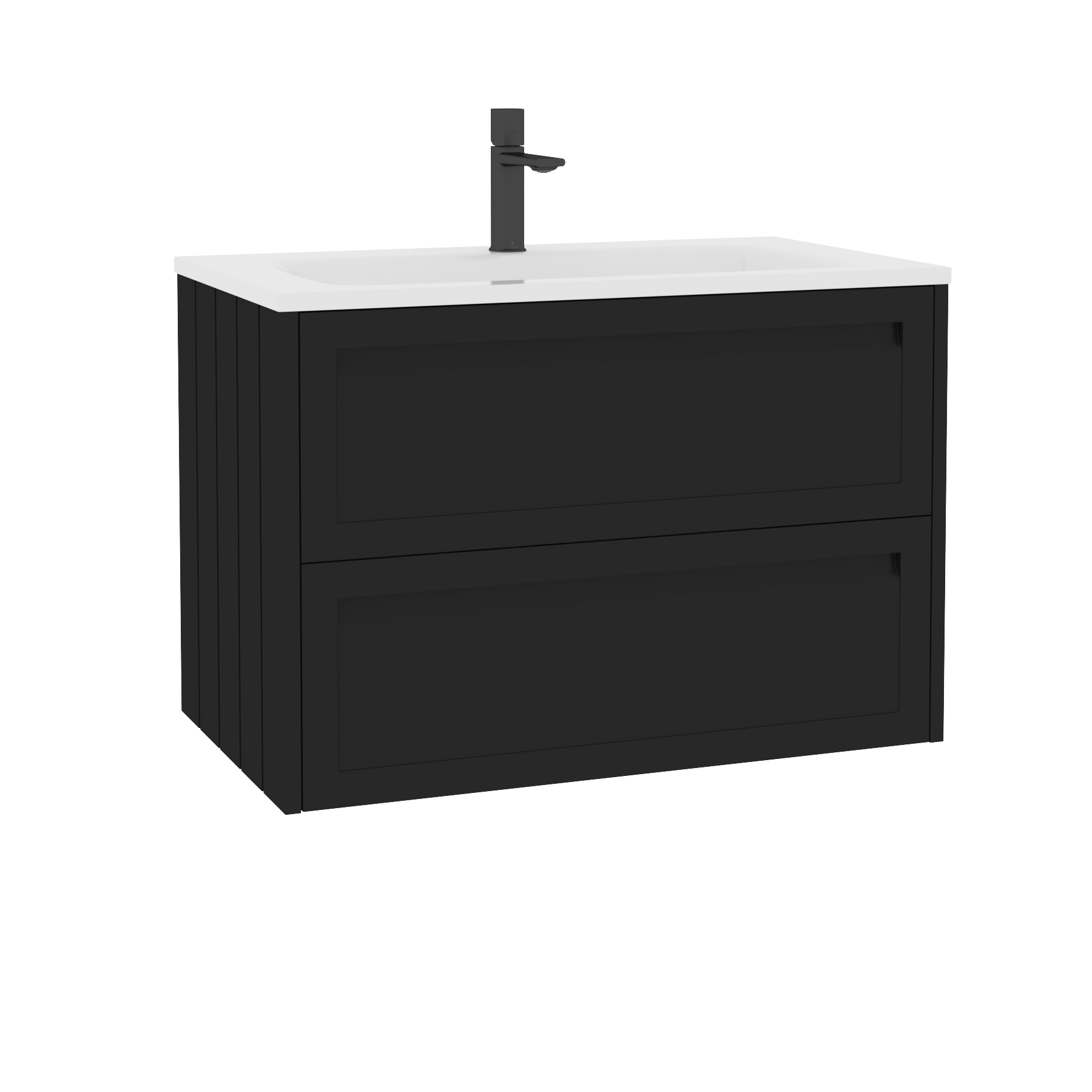 Elmore Matt Nocturne Black Traditional 2 Drawer Wall Hung Vanity Unit with Matt Stone Basin