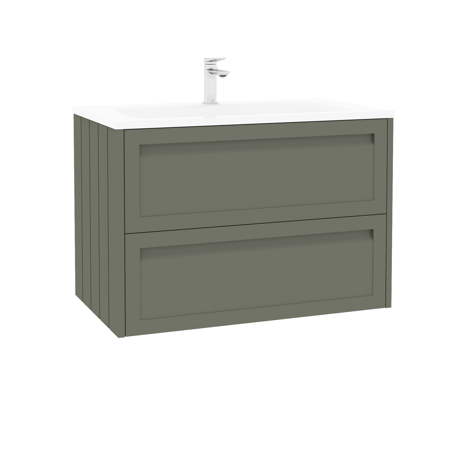 Elmore Matt Green Traditional 2 Drawer Wall Hung Vanity Unit with Matt Stone Basin
