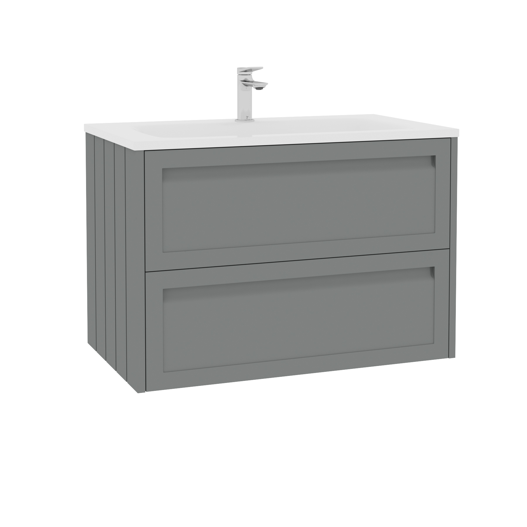 Elmore Matt Pebble Grey Traditional 2 Drawer Wall Hung Vanity Unit with Matt Stone Basin