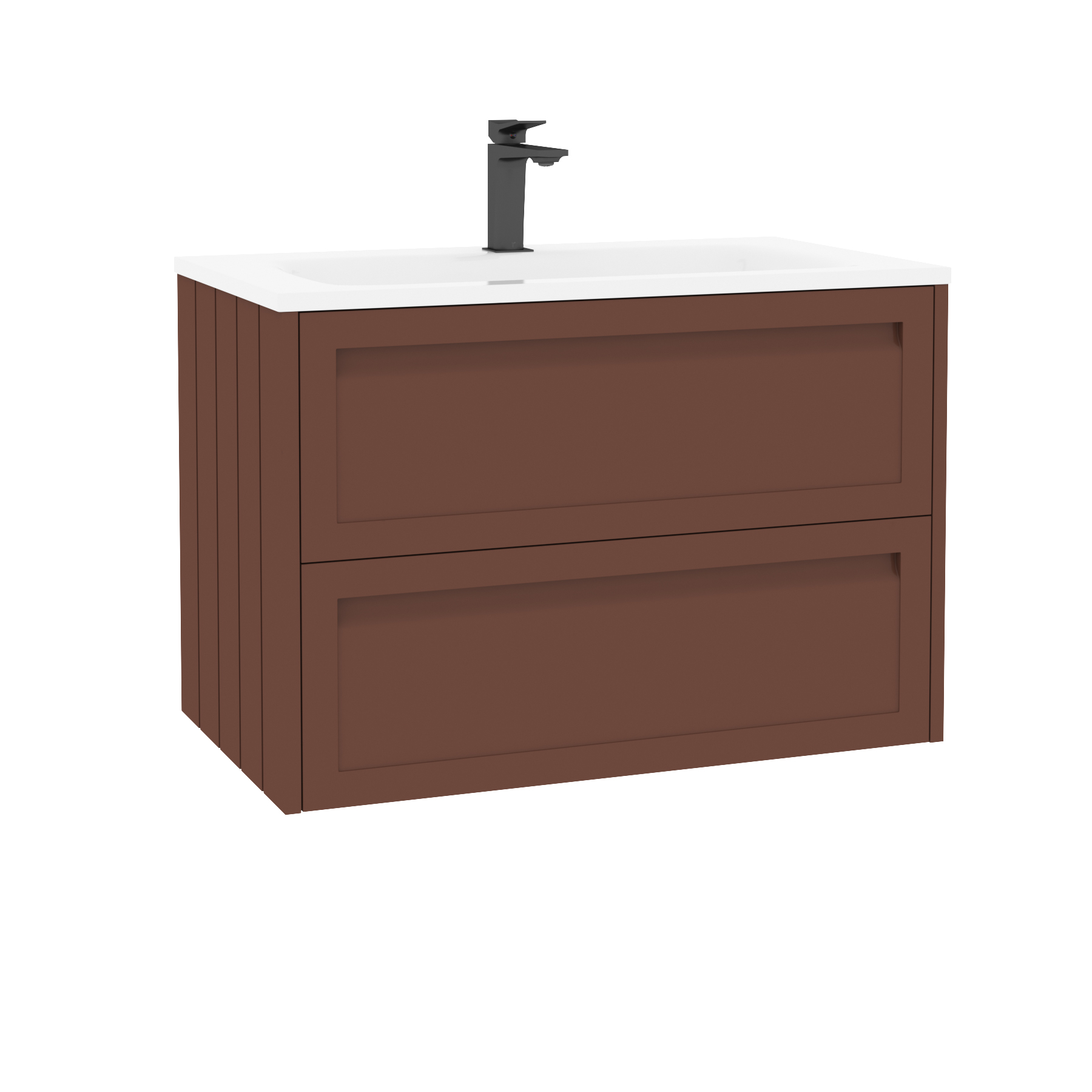 Elmore Terracotta Clay Traditional 2 Drawer Wall Hung Vanity Unit with Matt Stone Basin