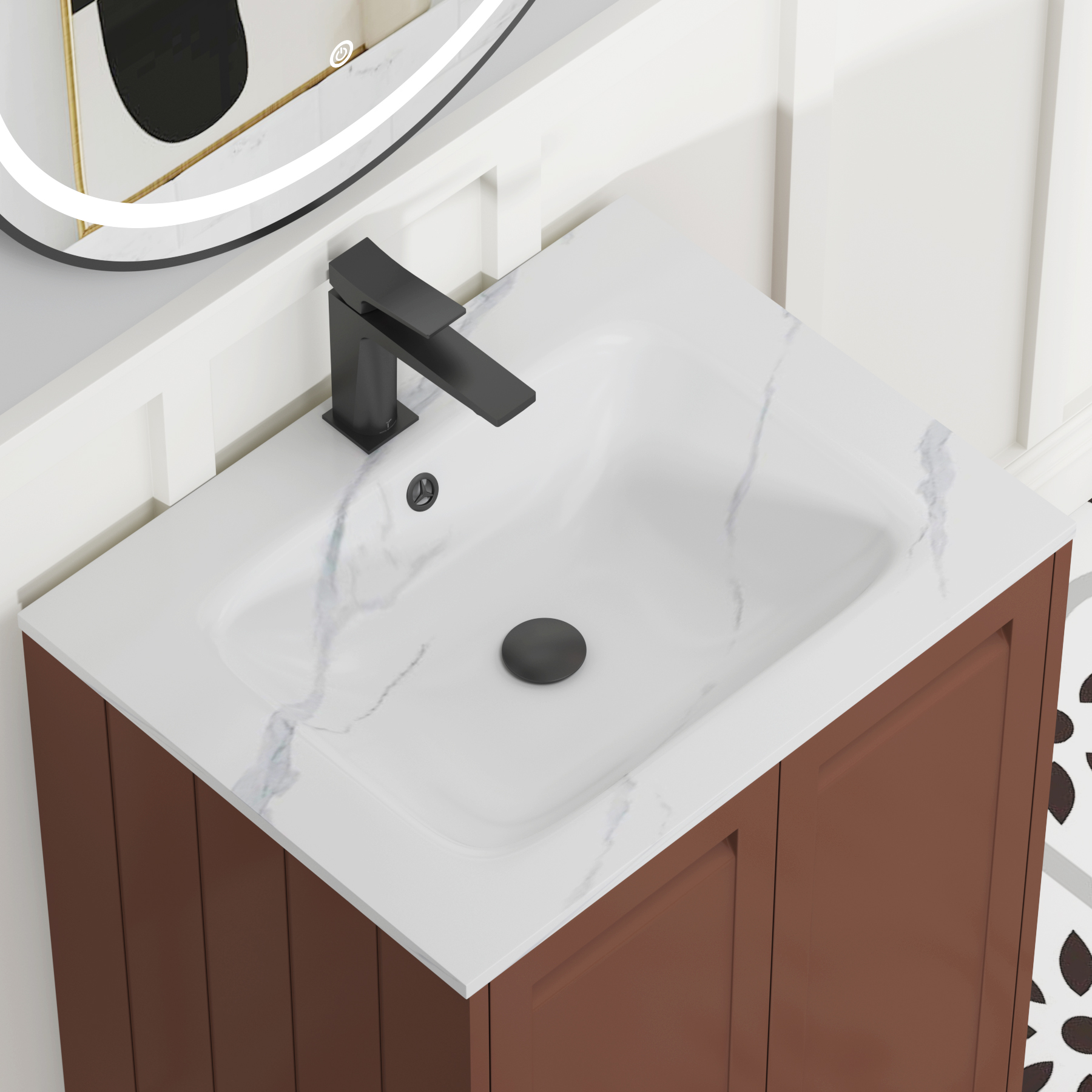 Elmore Terracotta Clay Traditional 2 Door Floor Standing Vanity Unit with Carrara White Basin