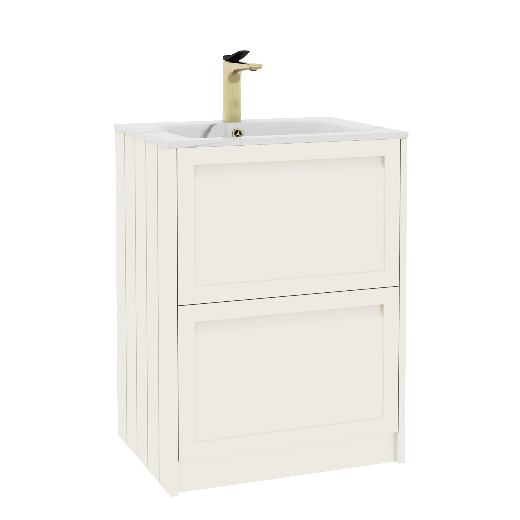 Elmore Classic White Traditional 2 Drawer Floor Standing Vanity Unit with Carrara White Basin