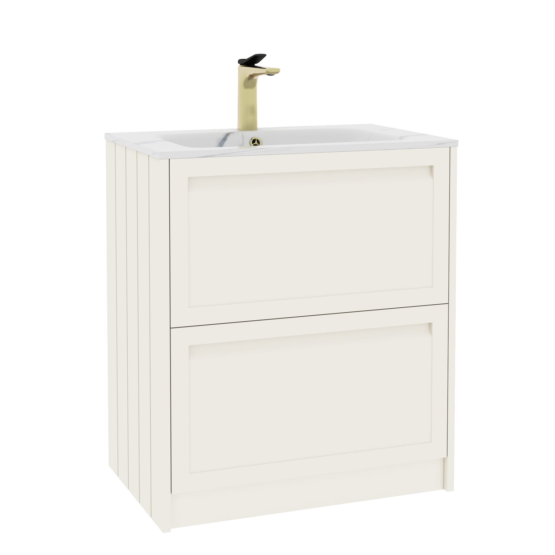 Elmore Classic White Traditional 2 Drawer Floor Standing Vanity Unit with Carrara White Basin