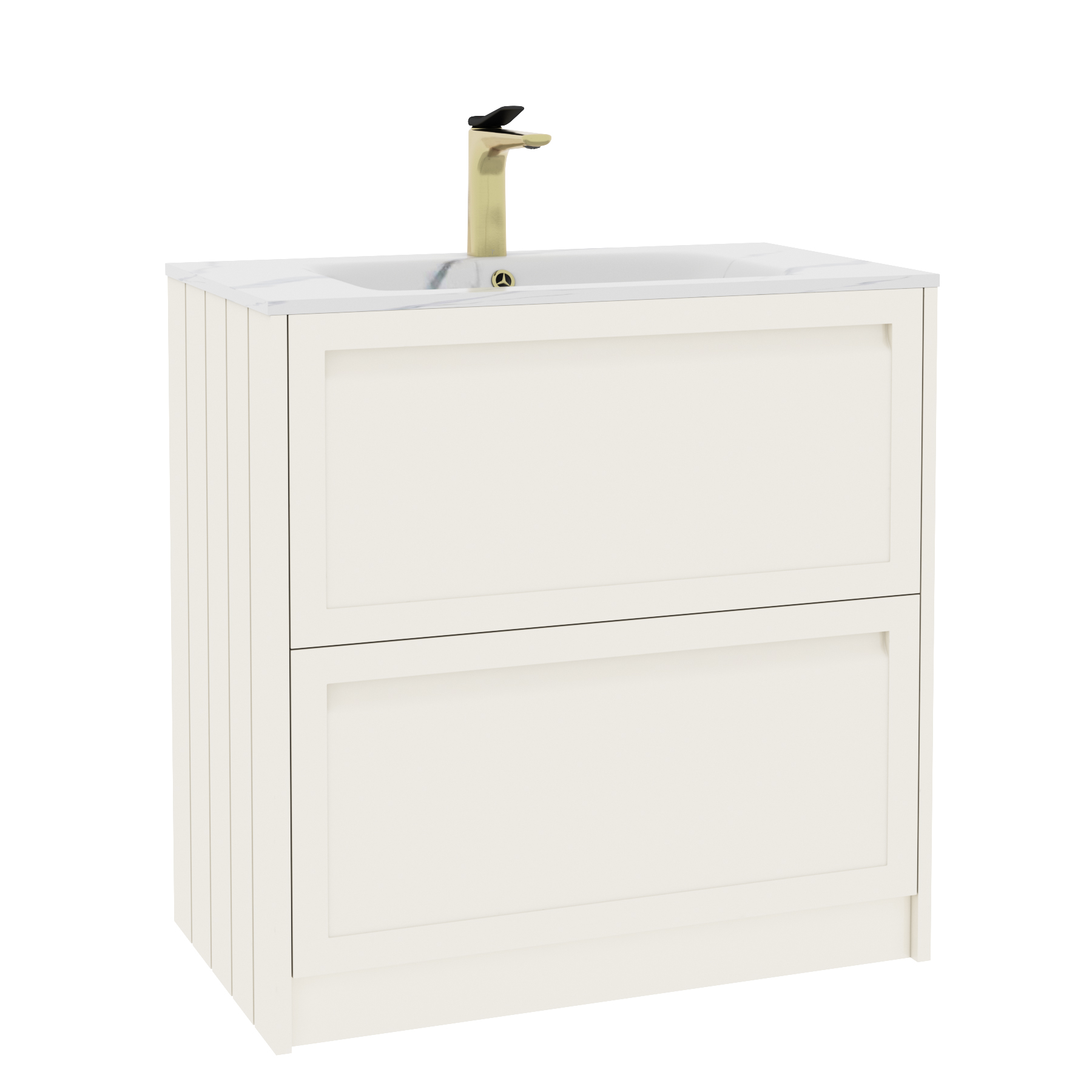 Elmore Classic White Traditional 2 Drawer Floor Standing Vanity Unit with Carrara White Basin