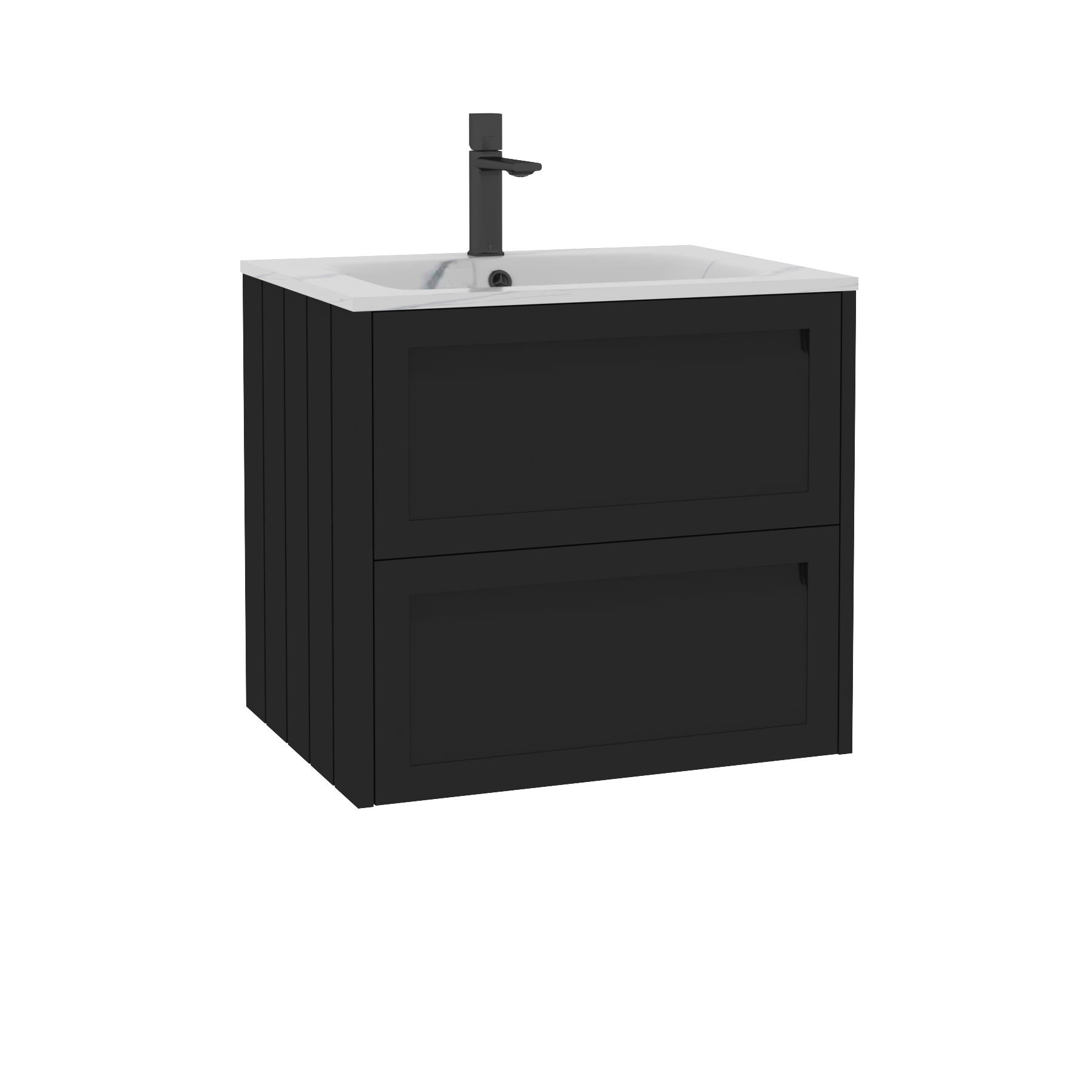 Elmore Matt Nocturne Black Traditional 2 Drawer Wall Hung Vanity Unit with Carrara White Basin