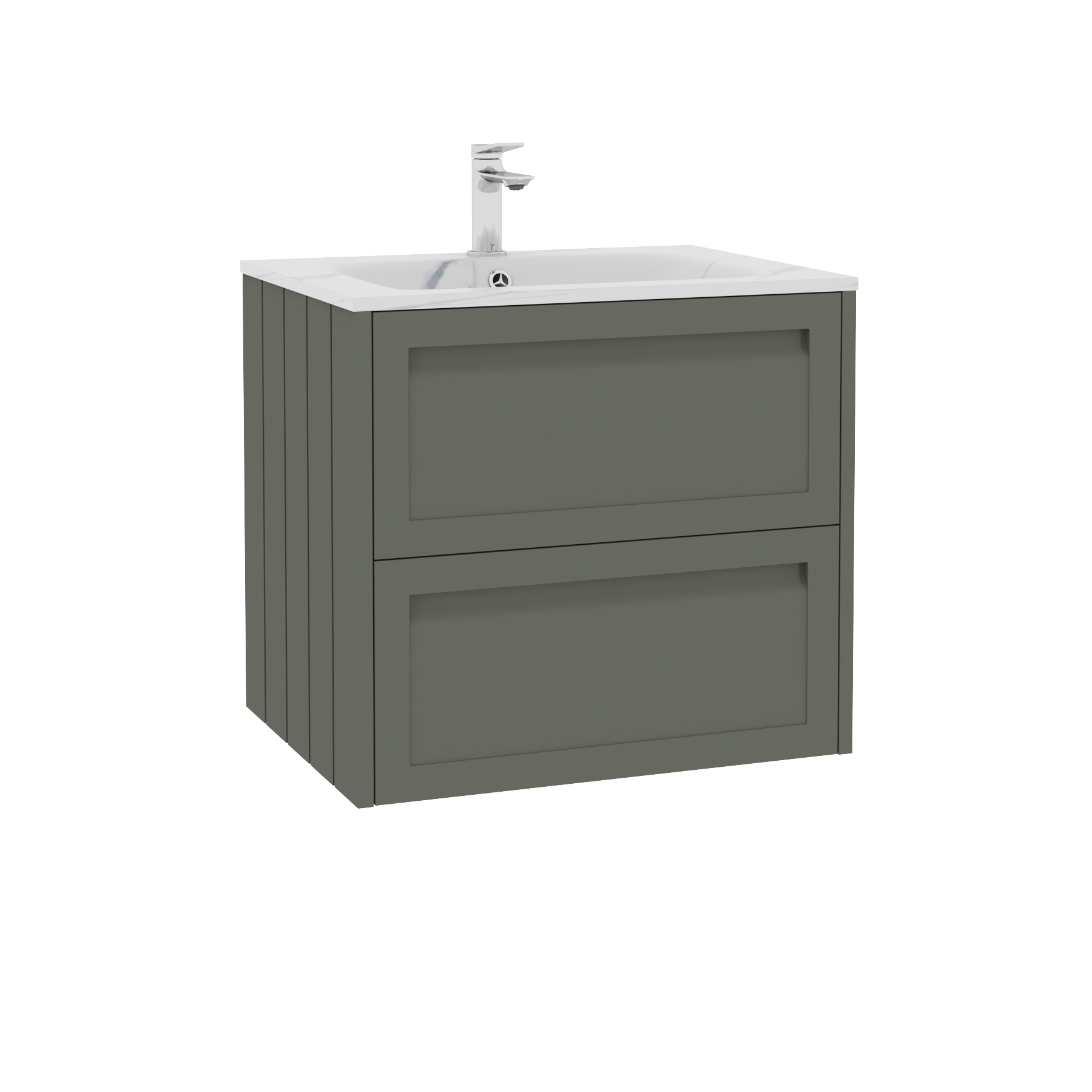 Elmore Matt Green Traditional 2 Drawer Wall Hung Vanity Unit with Carrara White Basin