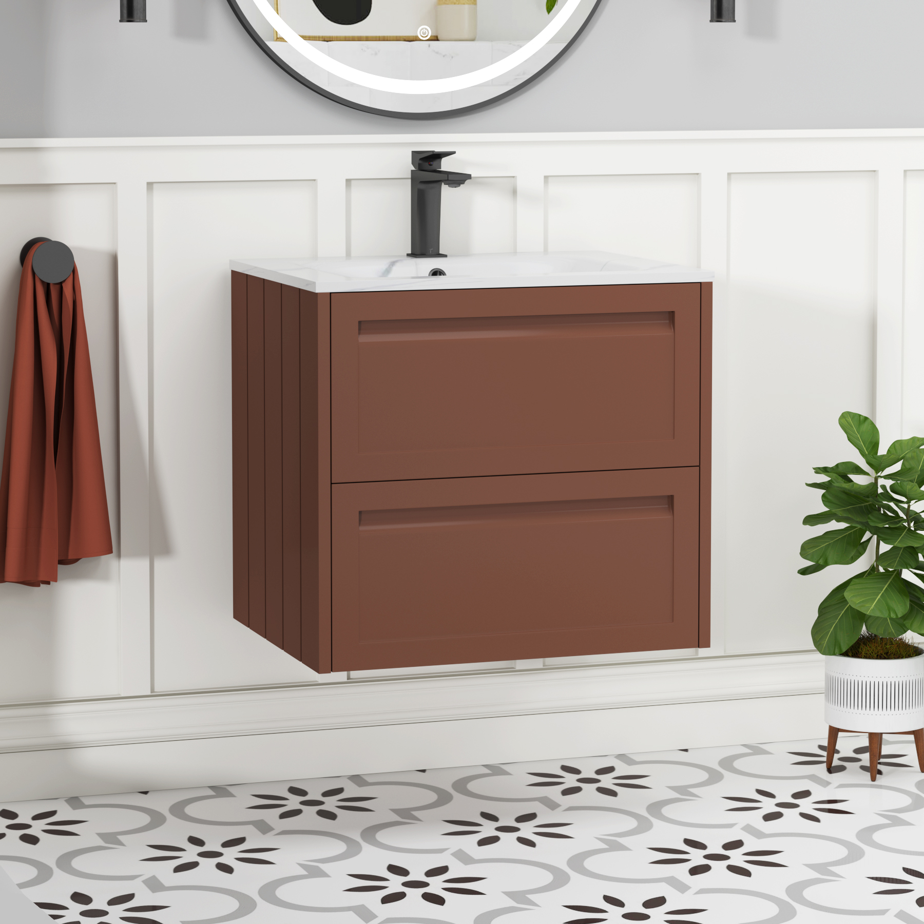 Elmore Traditional 2 Drawer Wall Hung Vanity Unit – Multiple Sizes, Colours & Basins Options