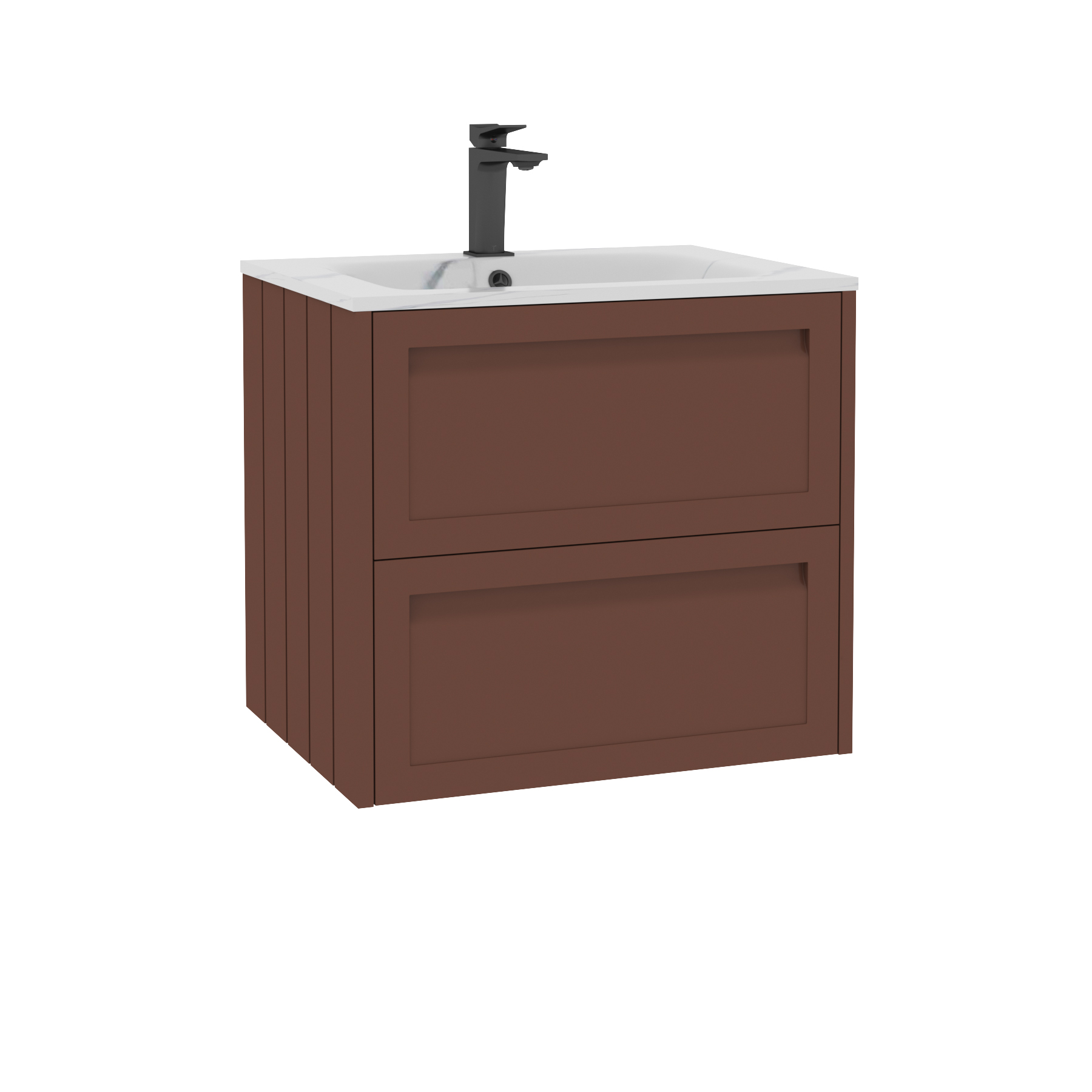 Elmore Terracotta Clay Traditional 2 Drawer Wall Hung Vanity Unit with Carrara White Basin