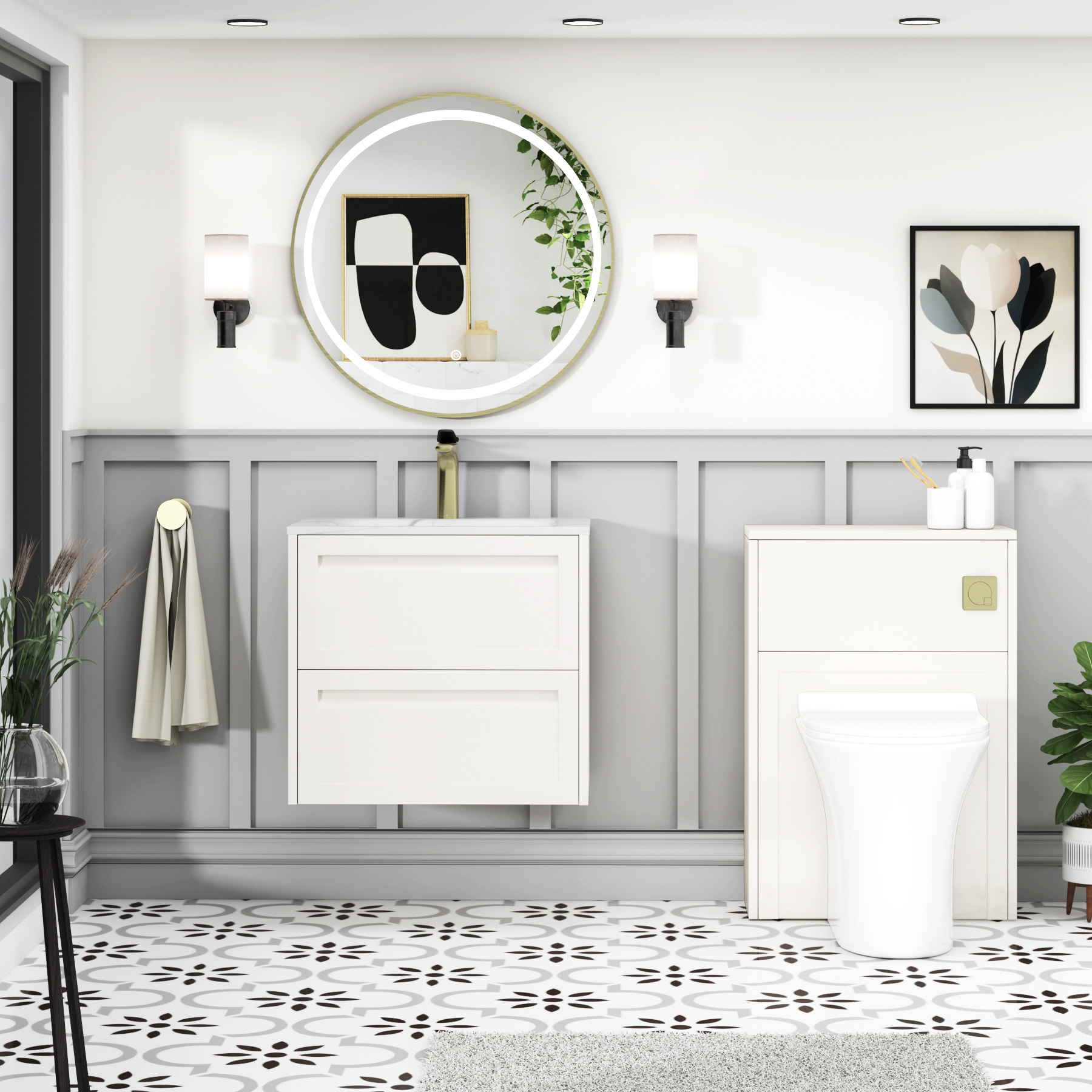 Elmore Classic White Traditional 2 Drawer Wall Hung Vanity Unit with Carrara White Basin