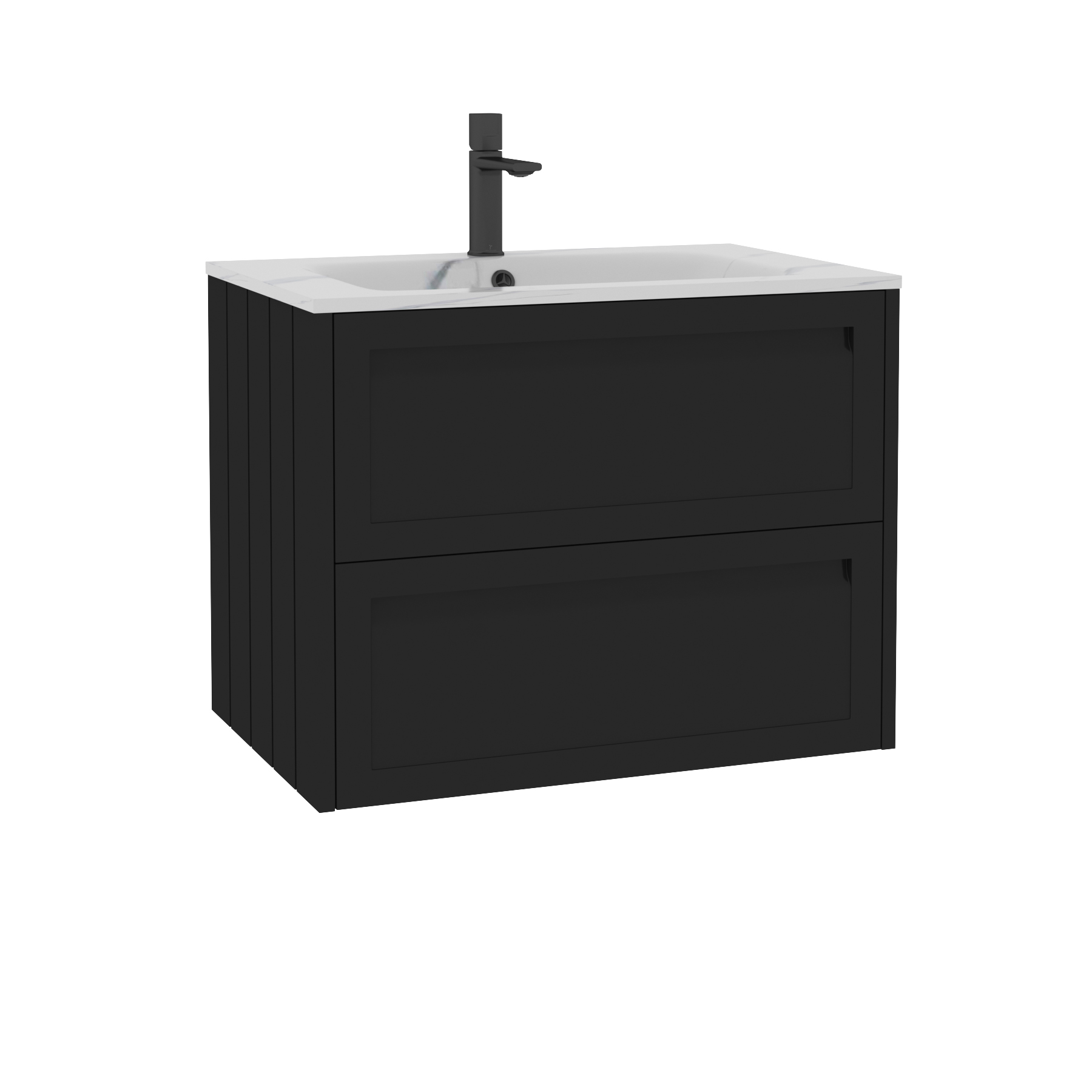 Elmore Matt Nocturne Black Traditional 2 Drawer Wall Hung Vanity Unit with Carrara White Basin