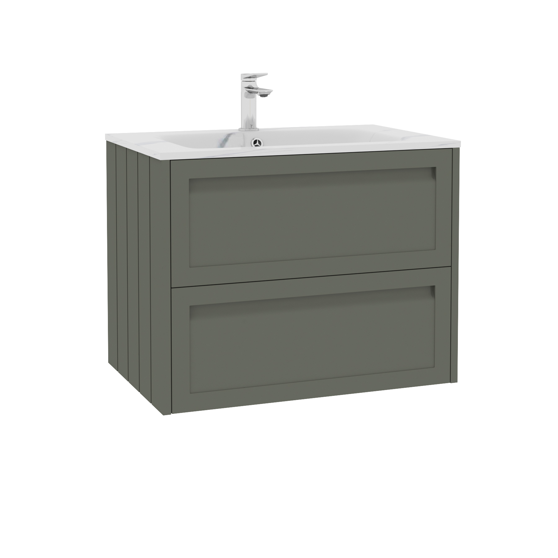 Elmore Matt Green Traditional 2 Drawer Wall Hung Vanity Unit with Carrara White Basin