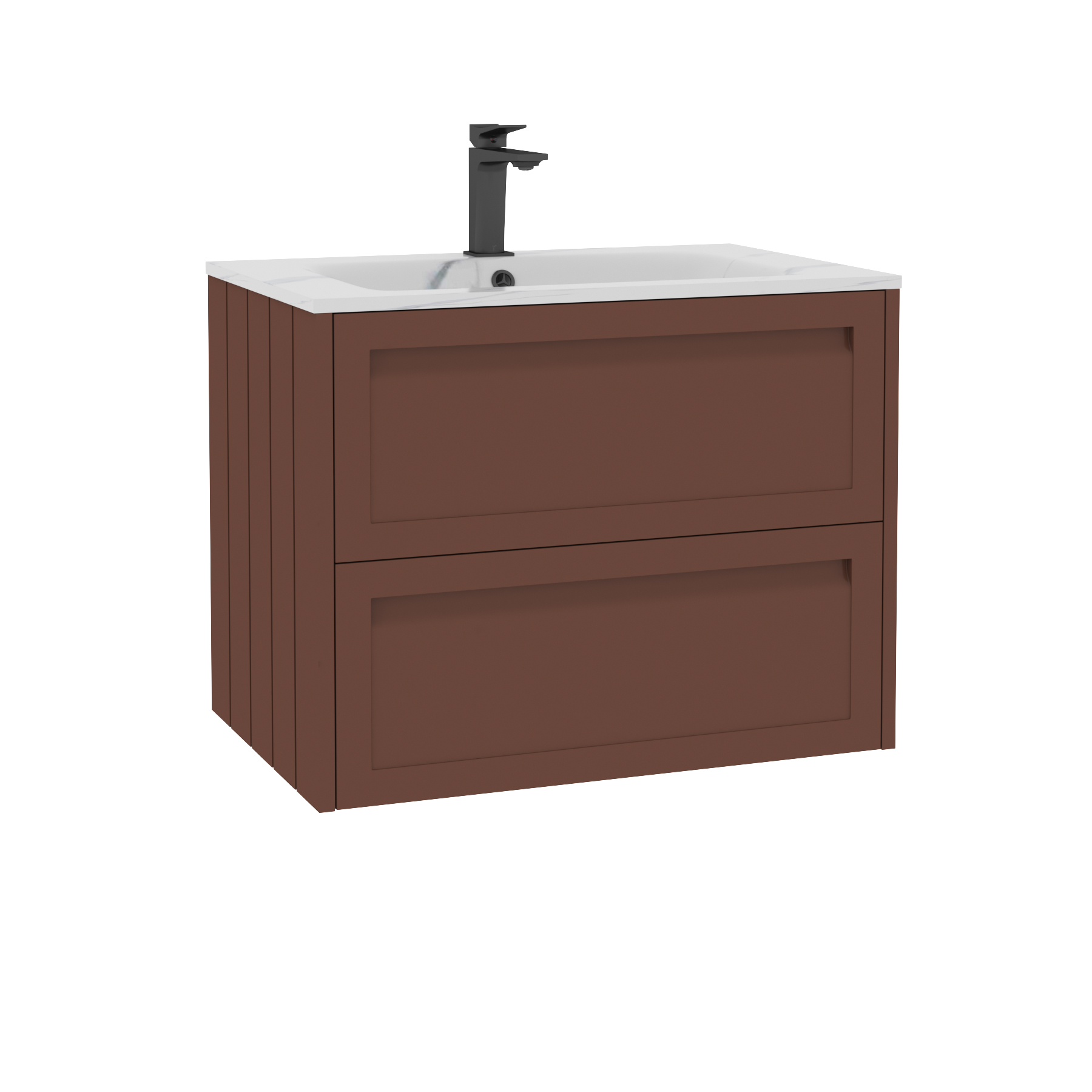 Elmore Terracotta Clay Traditional 2 Drawer Wall Hung Vanity Unit with Carrara White Basin