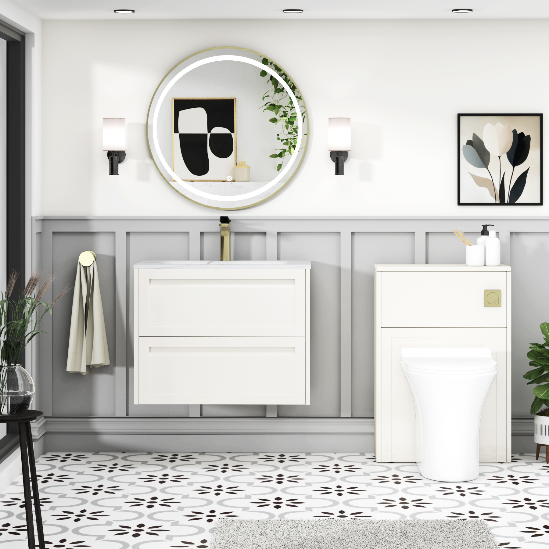 Elmore Classic White Traditional 2 Drawer Wall Hung Vanity Unit with Carrara White Basin