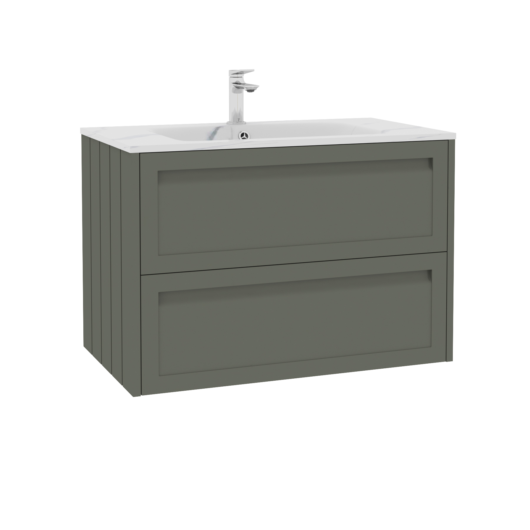 Elmore Matt Green Traditional 2 Drawer Wall Hung Vanity Unit with Carrara White Basin