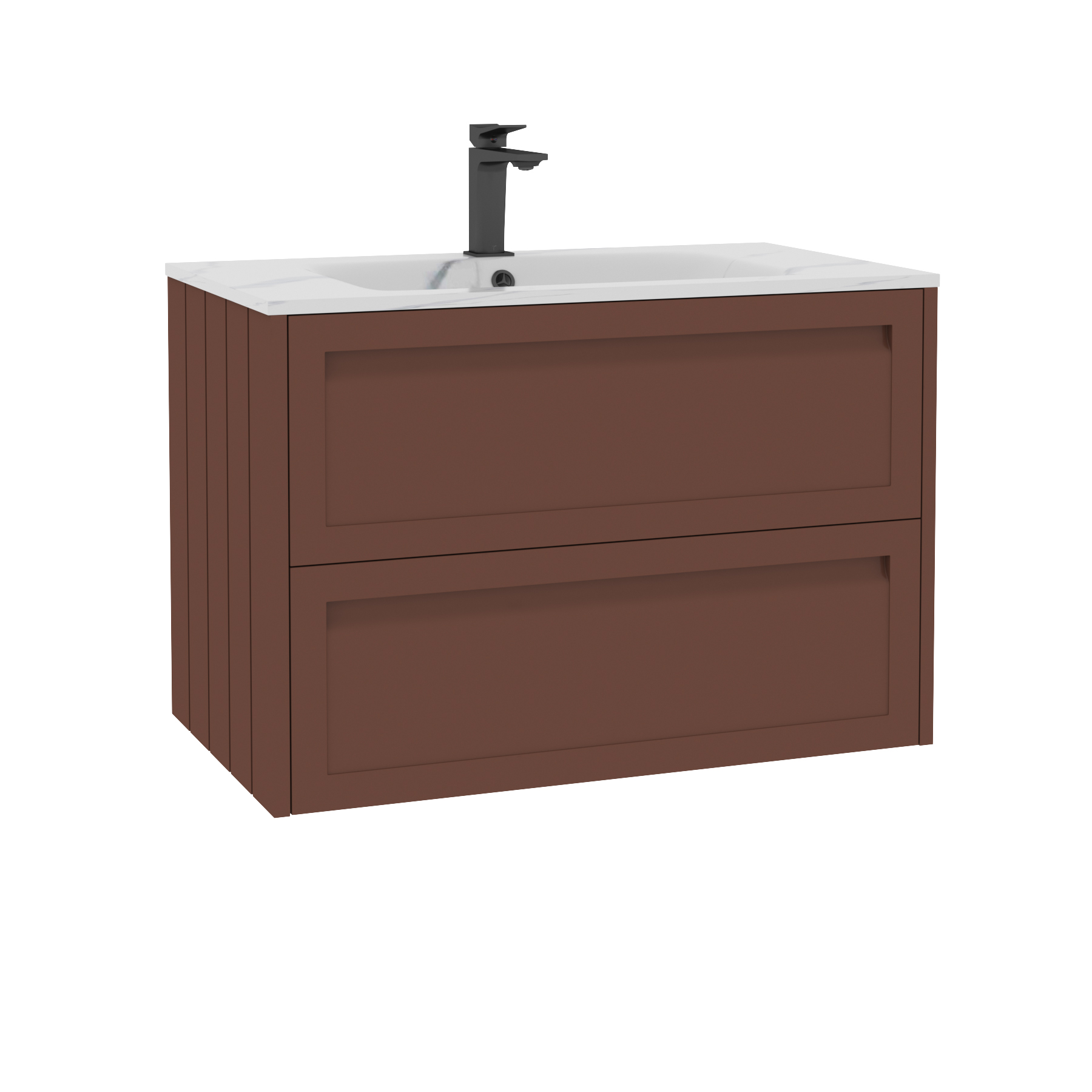Elmore Terracotta Clay Traditional 2 Drawer Wall Hung Vanity Unit with Carrara White Basin