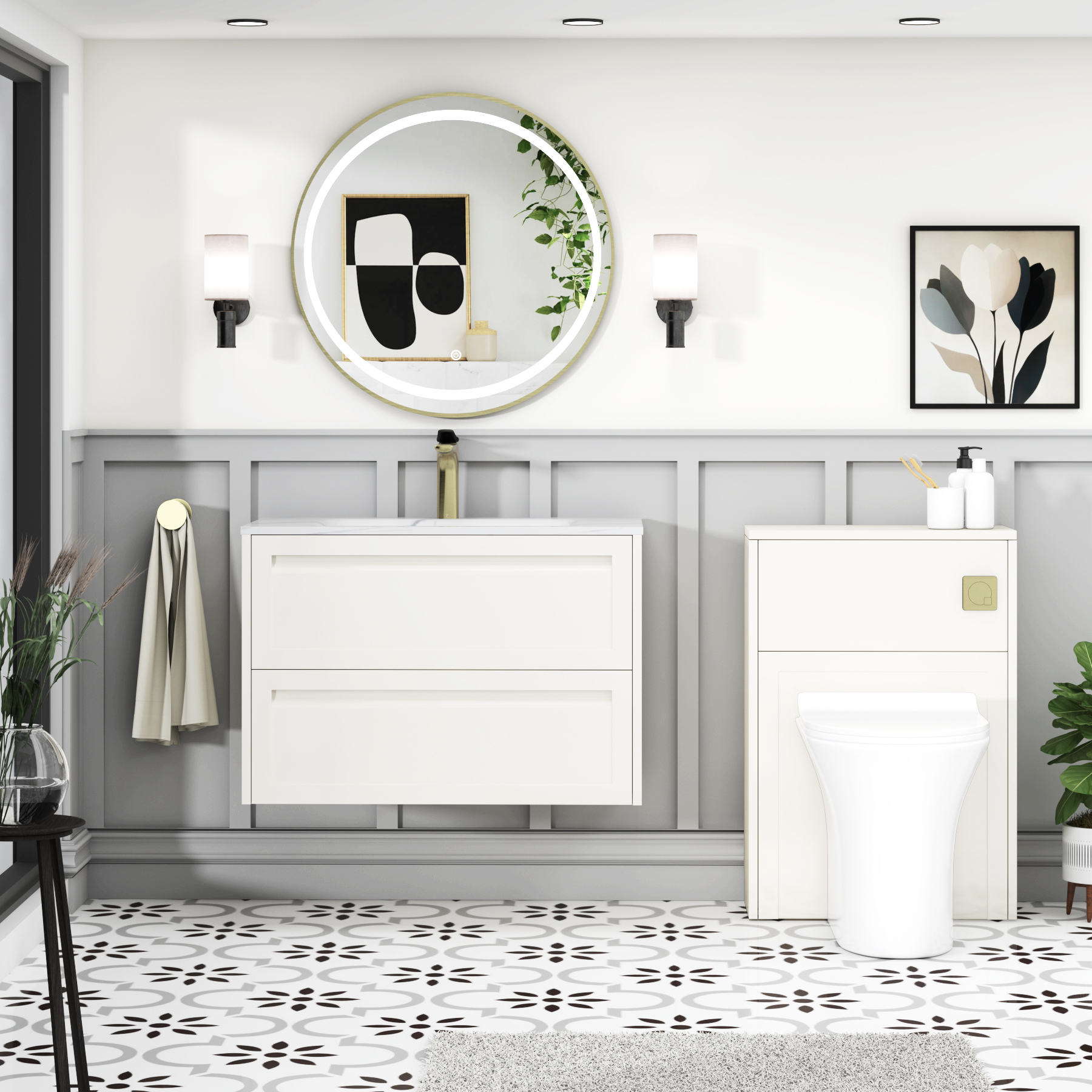 Elmore Classic White Traditional 2 Drawer Wall Hung Vanity Unit with Carrara White Basin