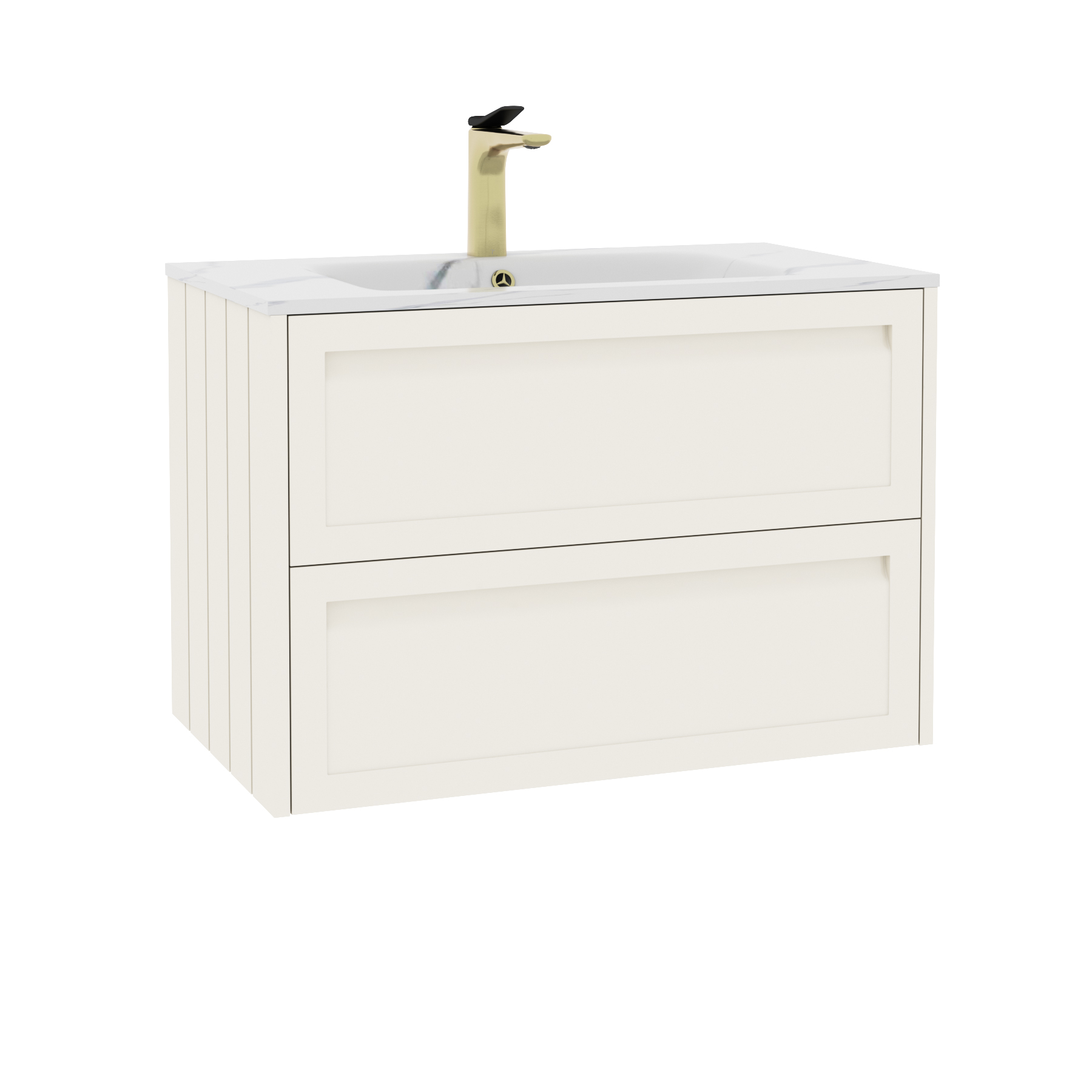 Elmore Classic White Traditional 2 Drawer Wall Hung Vanity Unit with Carrara White Basin