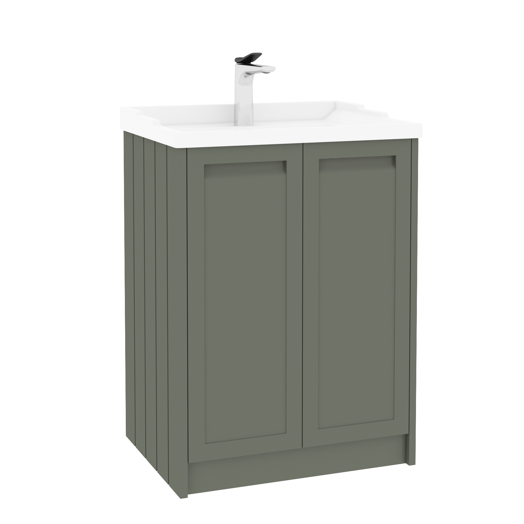Elmore Traditional 2 Door Floor Standing Vanity Unit Matt Green with Ceramic Basin
