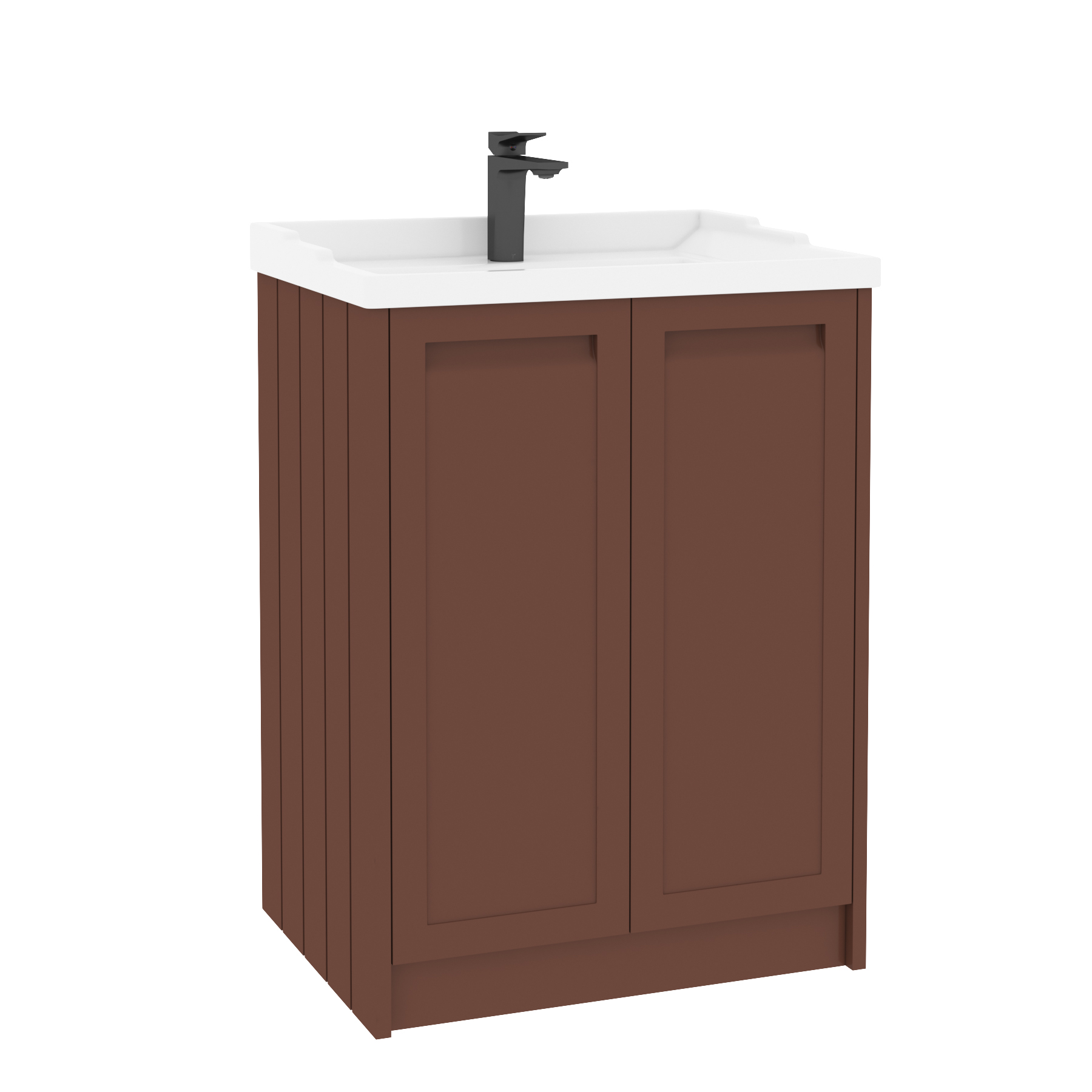 Elmore Traditional 2 Door Floor Standing Vanity Unit Terracotta Clay with Ceramic Basin