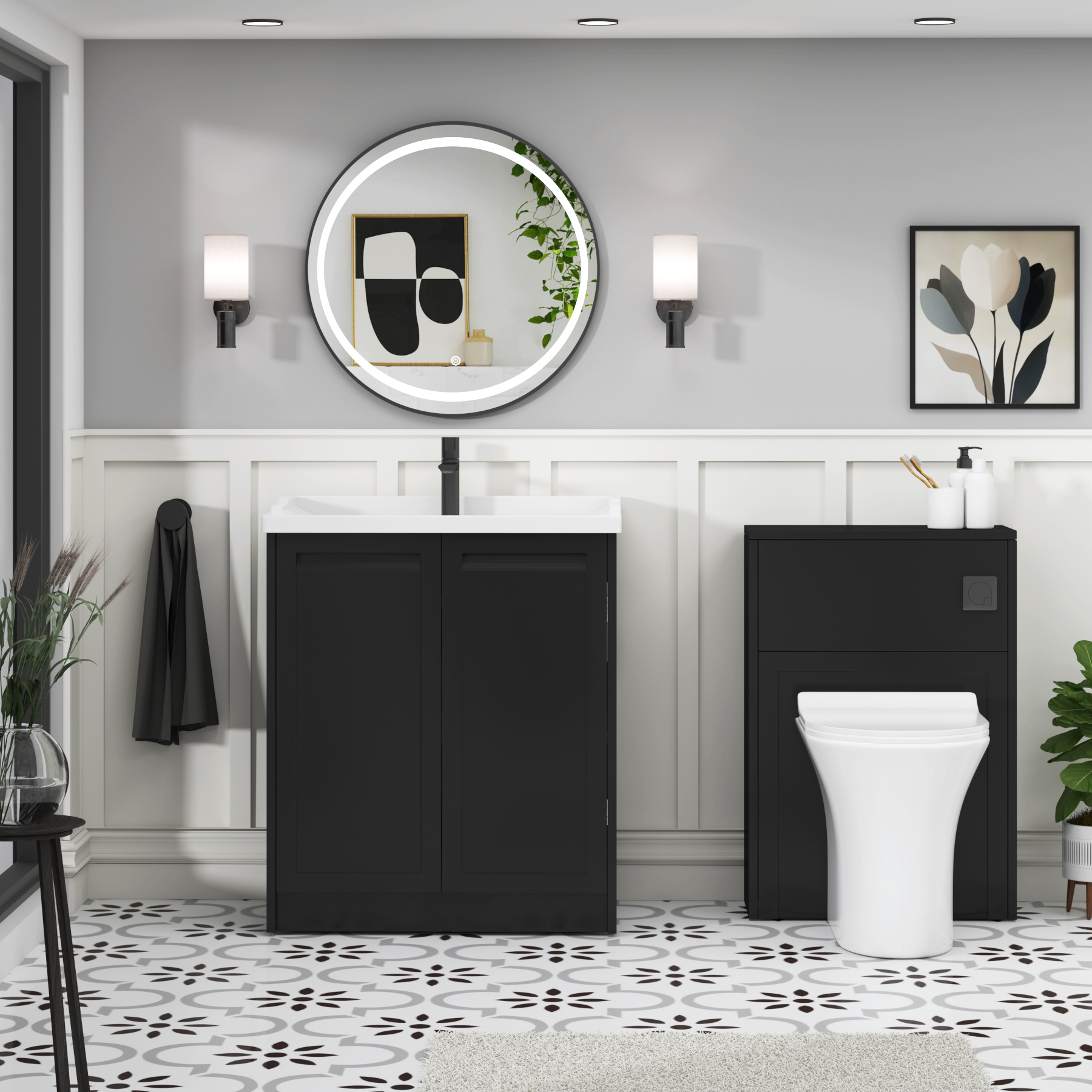 Elmore Traditional 2 Door Floor Standing Vanity Unit Matt Nocturne Black with Ceramic Basin