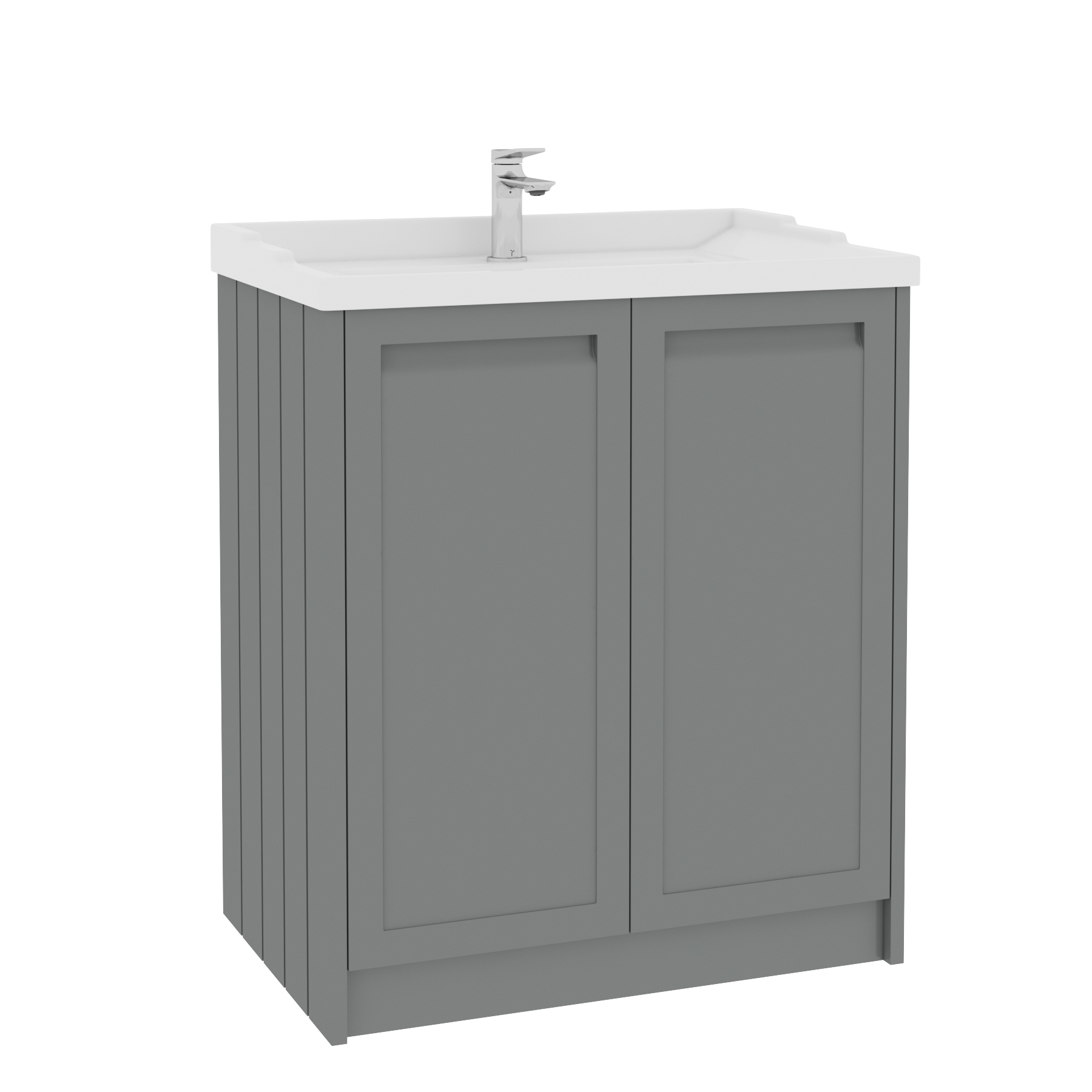 Elmore Traditional 2 Door Floor Standing Vanity Unit Matt Pebble Grey with Ceramic Basin