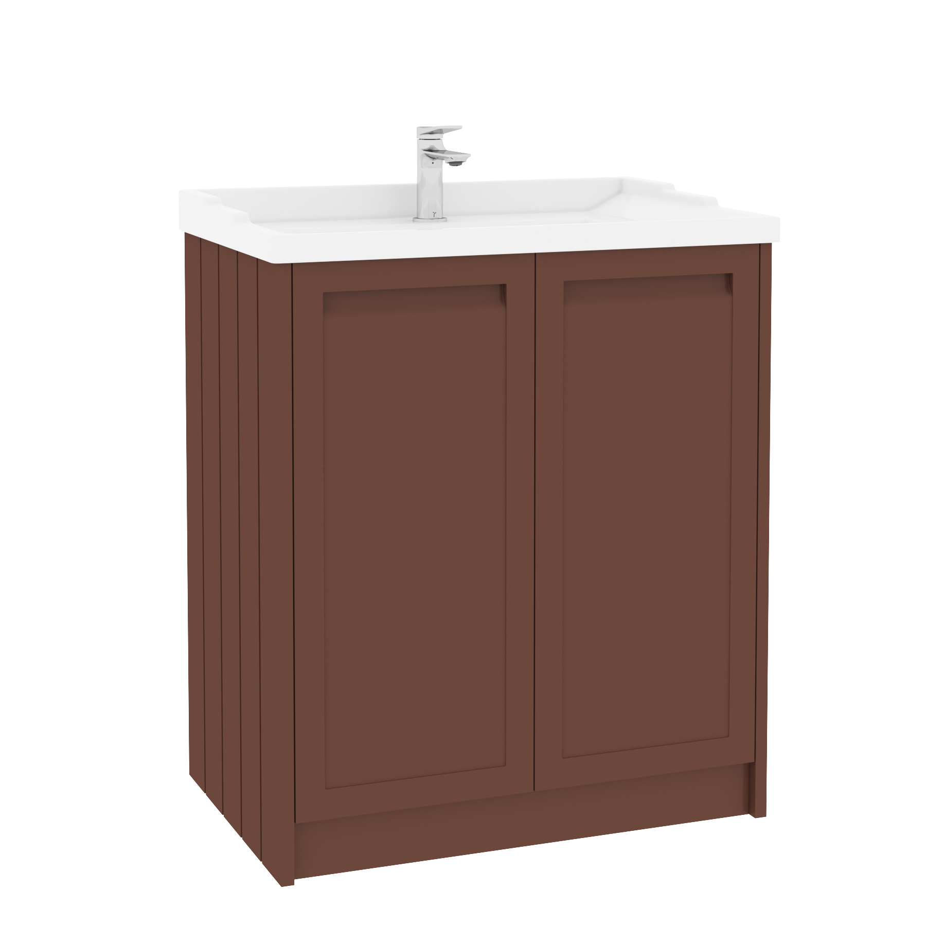 Elmore Traditional 2 Door Floor Standing Vanity Unit Terracotta Clay with Ceramic Basin