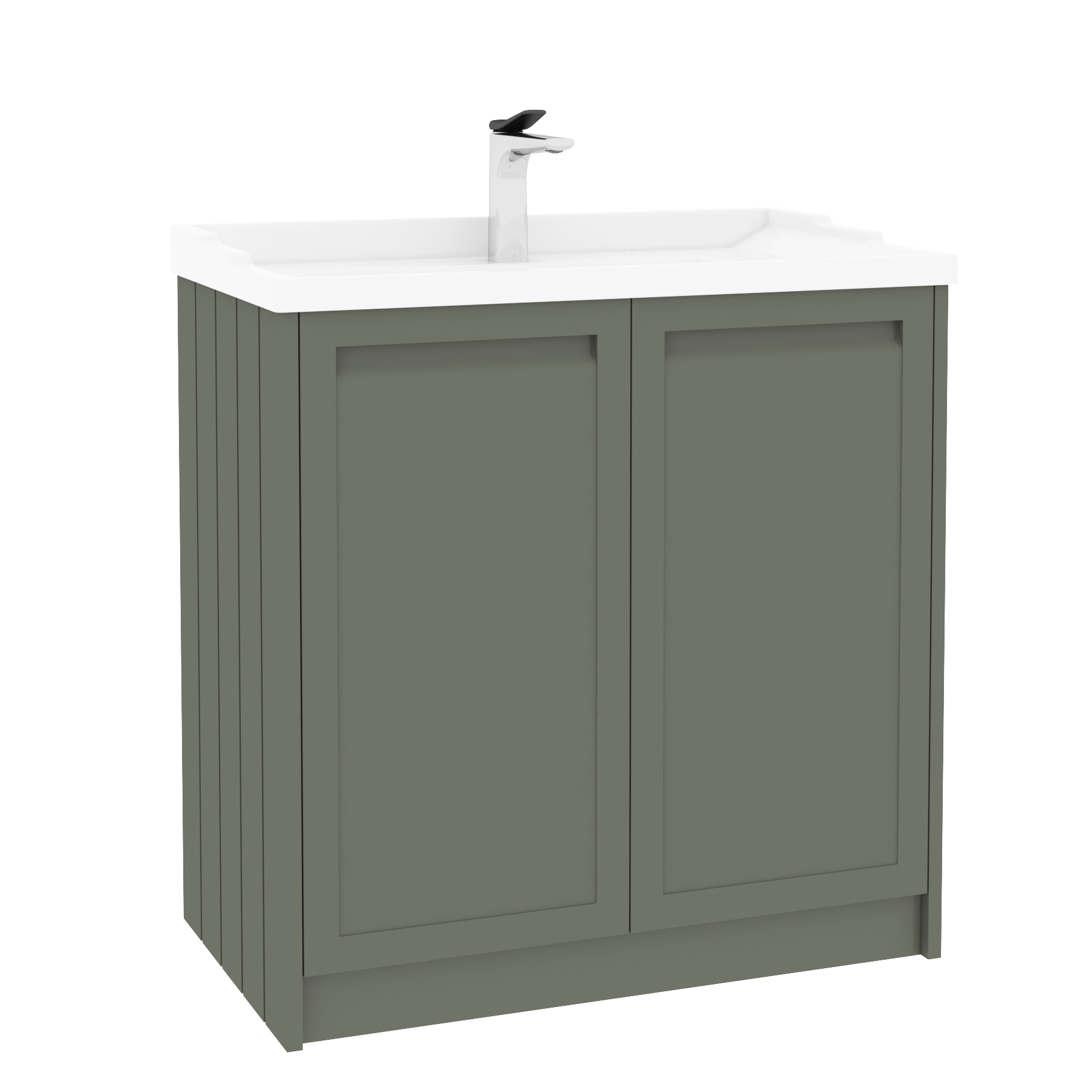 Elmore Traditional 2 Door Floor Standing Vanity Unit Matt Green with Ceramic Basin