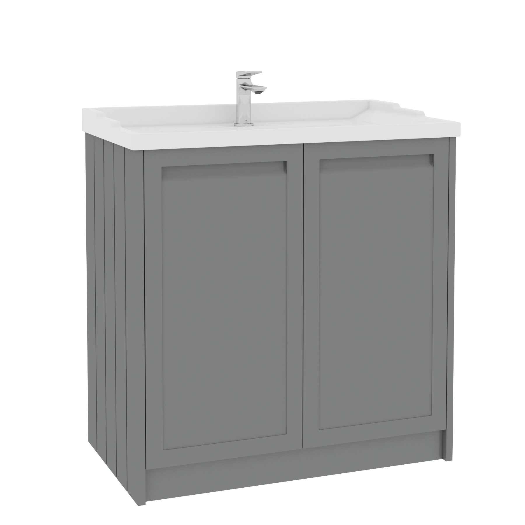 Elmore Traditional 2 Door Floor Standing Vanity Unit Matt Pebble Grey with Ceramic Basin