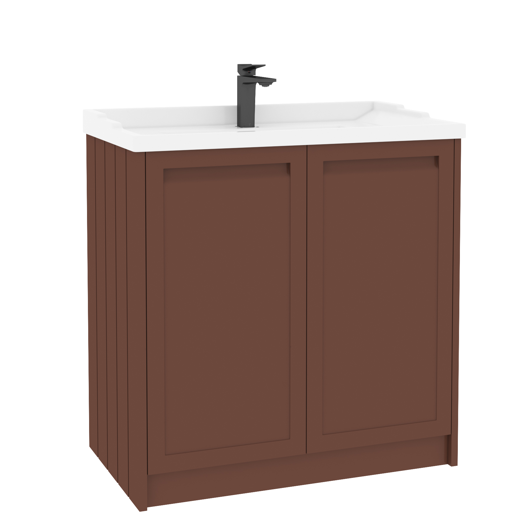 Elmore Traditional 2 Door Floor Standing Vanity Unit Terracotta Clay with Ceramic Basin