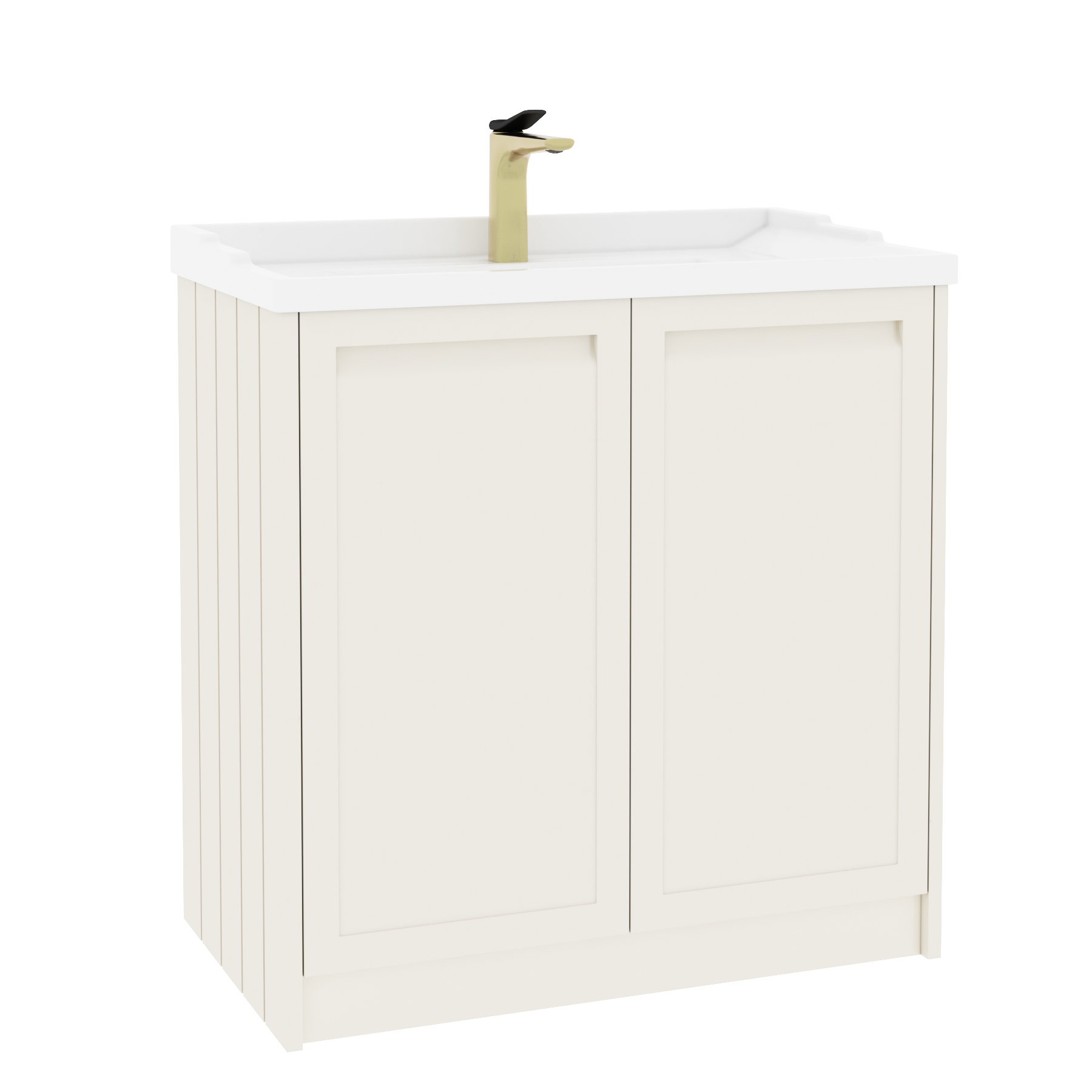 Elmore Traditional 2 Door Floor Standing Vanity Unit Classic White with Ceramic Basin