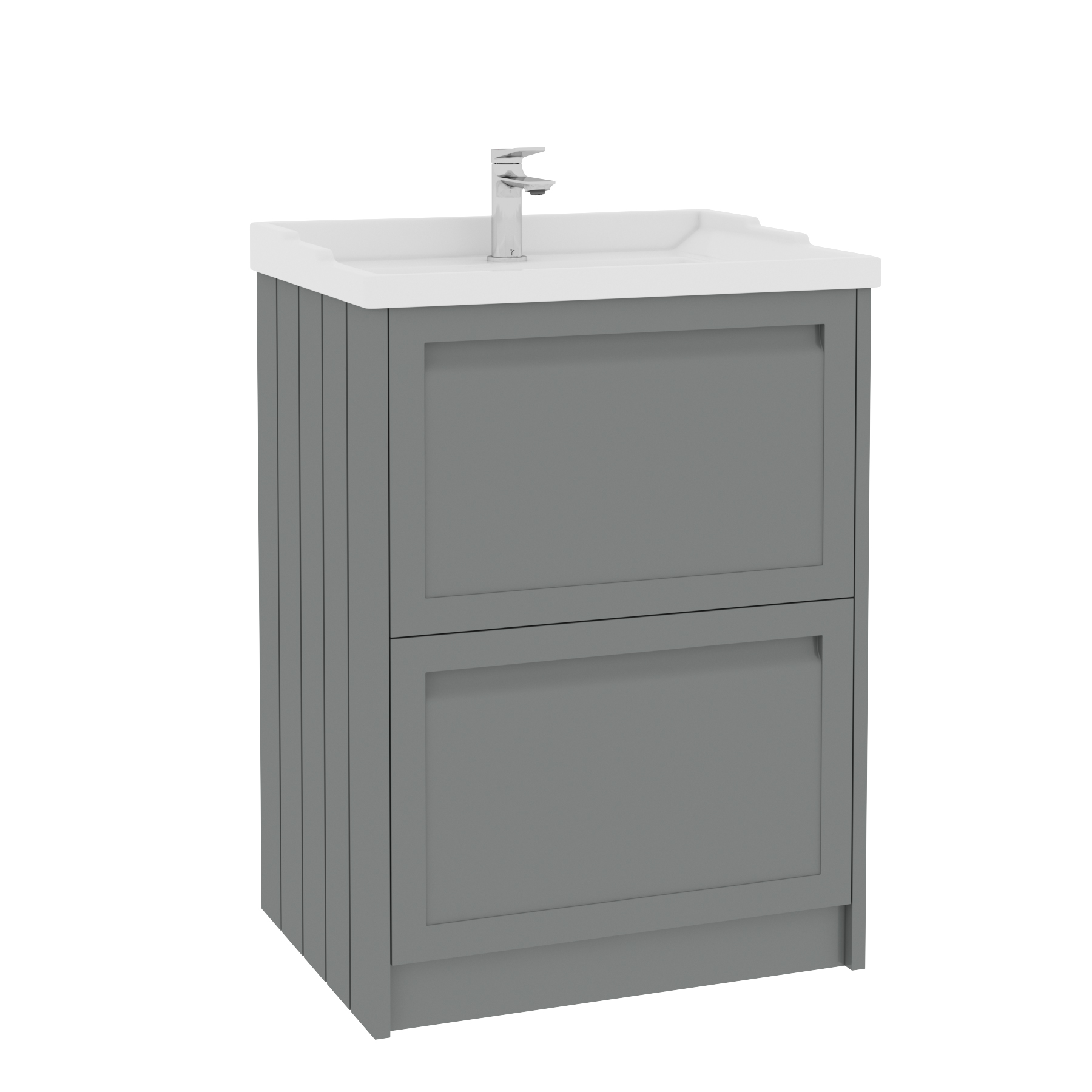 Elmore Traditional 2 Drawer Floor Standing Vanity Unit Matt Pebble Grey with Ceramic Basin
