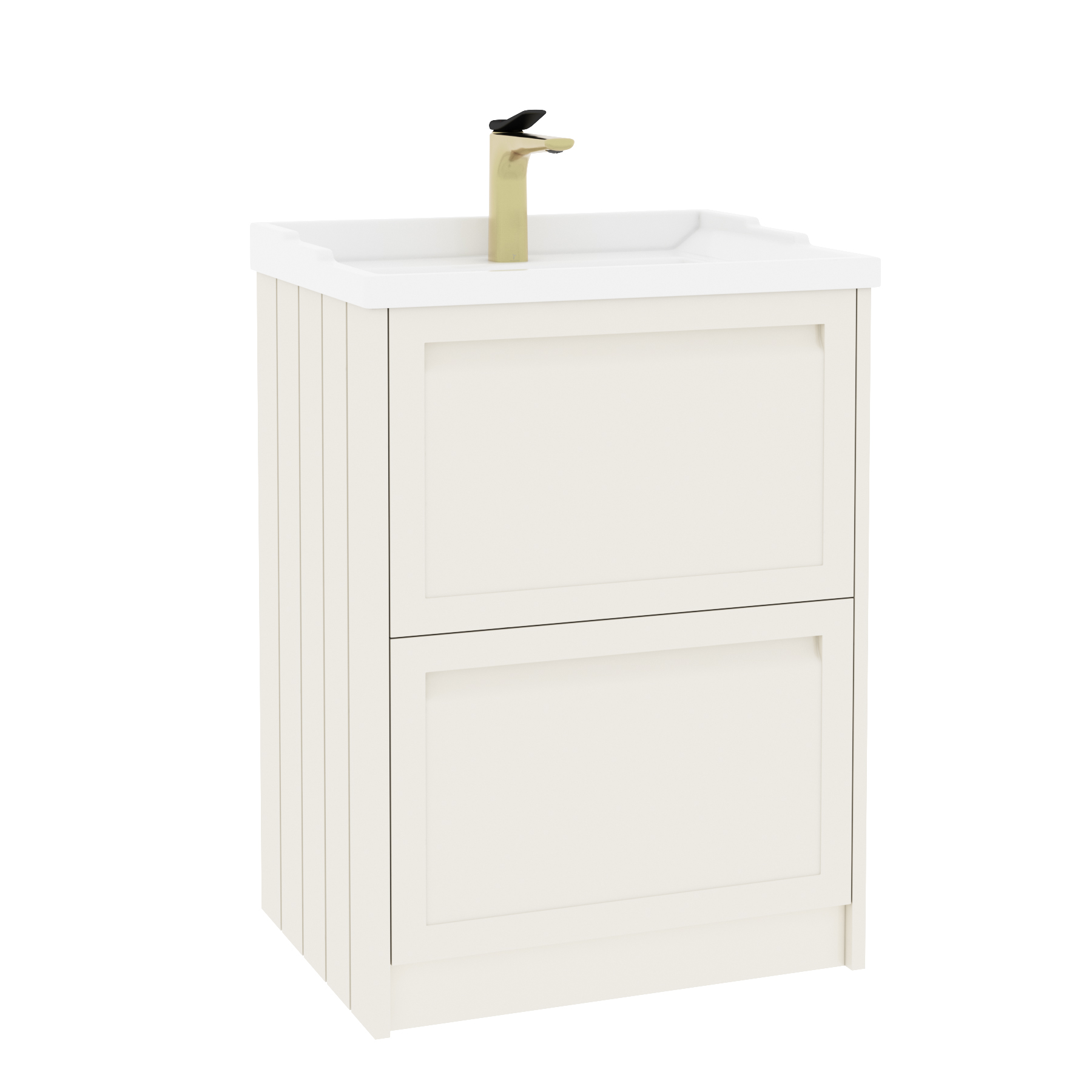 Elmore Traditional 2 Drawer Floor Standing Vanity Unit Classic White with Ceramic Basin