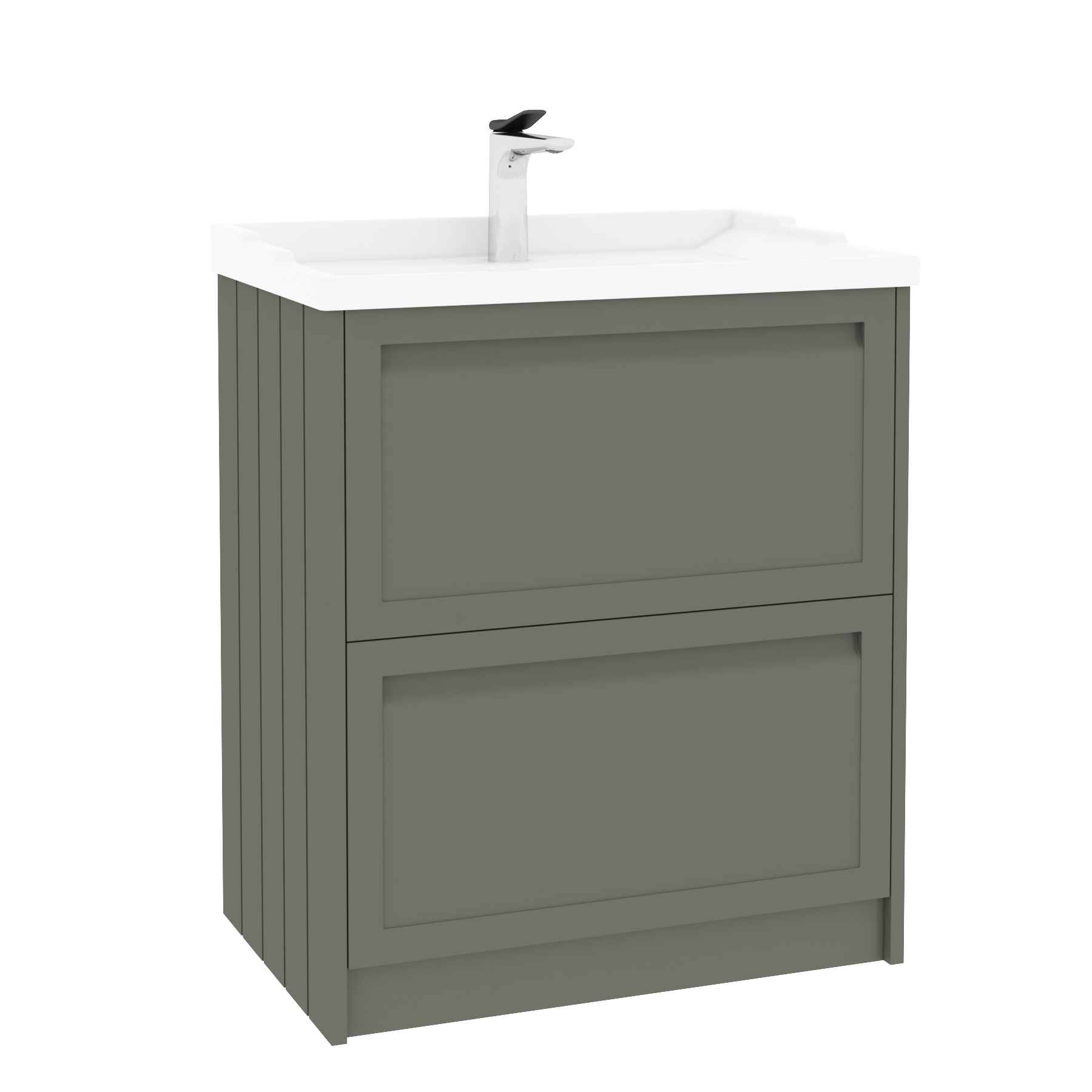 Elmore Traditional 2 Drawer Floor Standing Vanity Unit Matt Green with Ceramic Basin