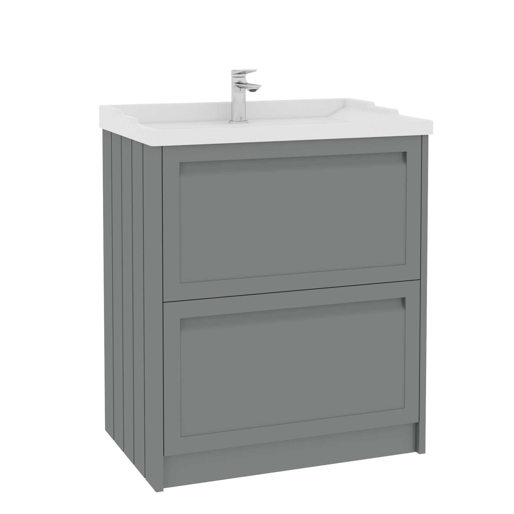 Elmore Traditional 2 Drawer Floor Standing Vanity Unit Matt Pebble Grey with Ceramic Basin