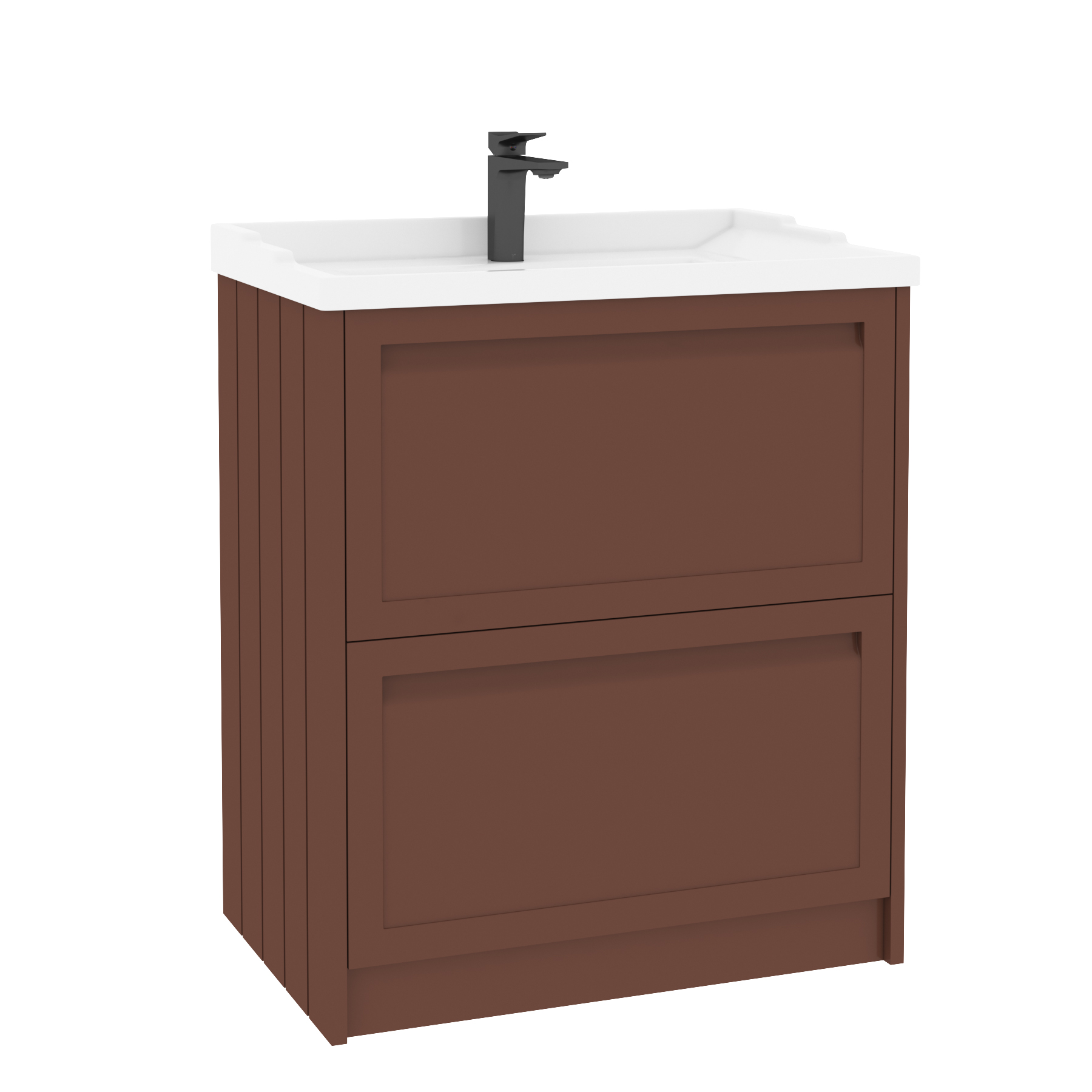 Elmore Traditional 2 Drawer Floor Standing Vanity Unit Terracotta Clay with Ceramic Basin