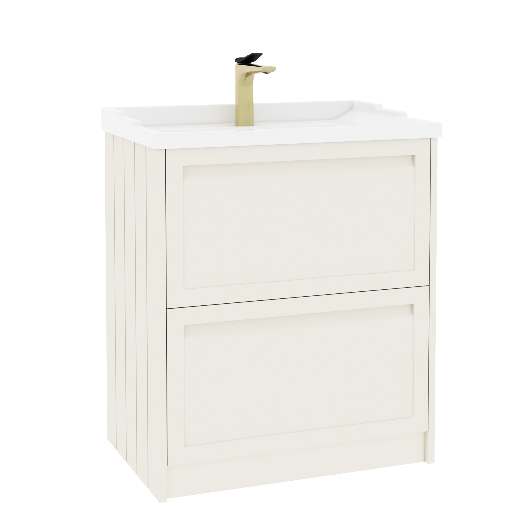 Elmore Traditional 2 Drawer Floor Standing Vanity Unit Classic White with Ceramic Basin