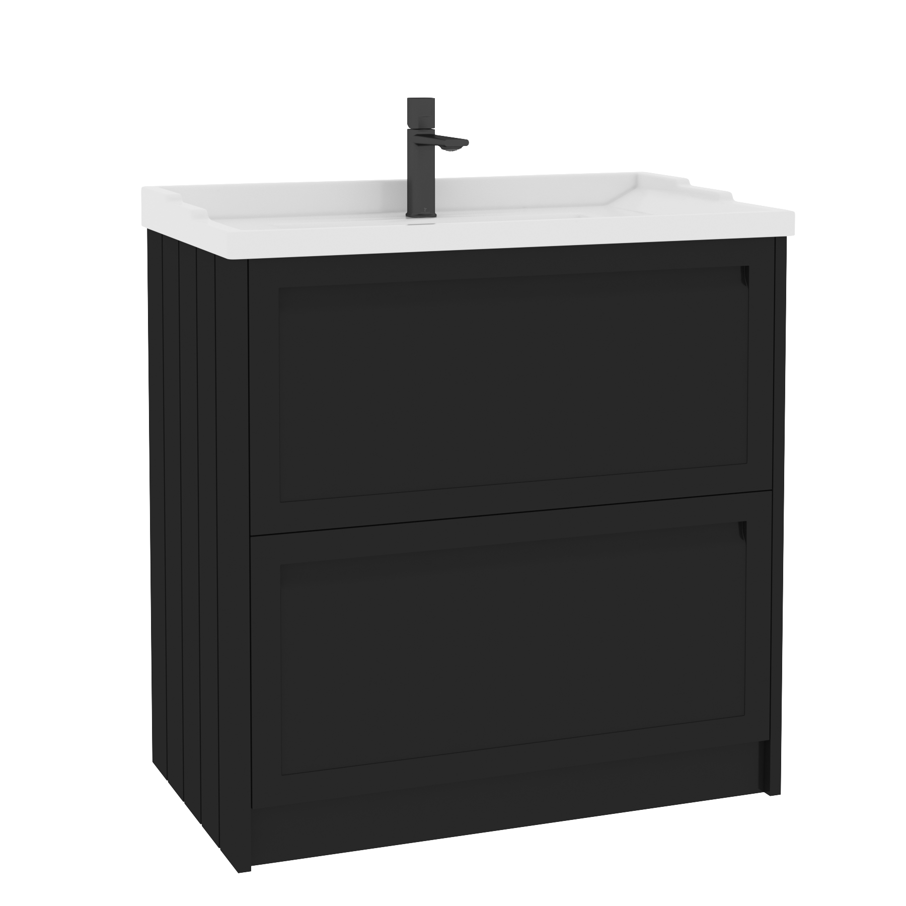 Elmore Traditional 2 Drawer Floor Standing Vanity Unit Matt Nocturne Black with Ceramic Basin
