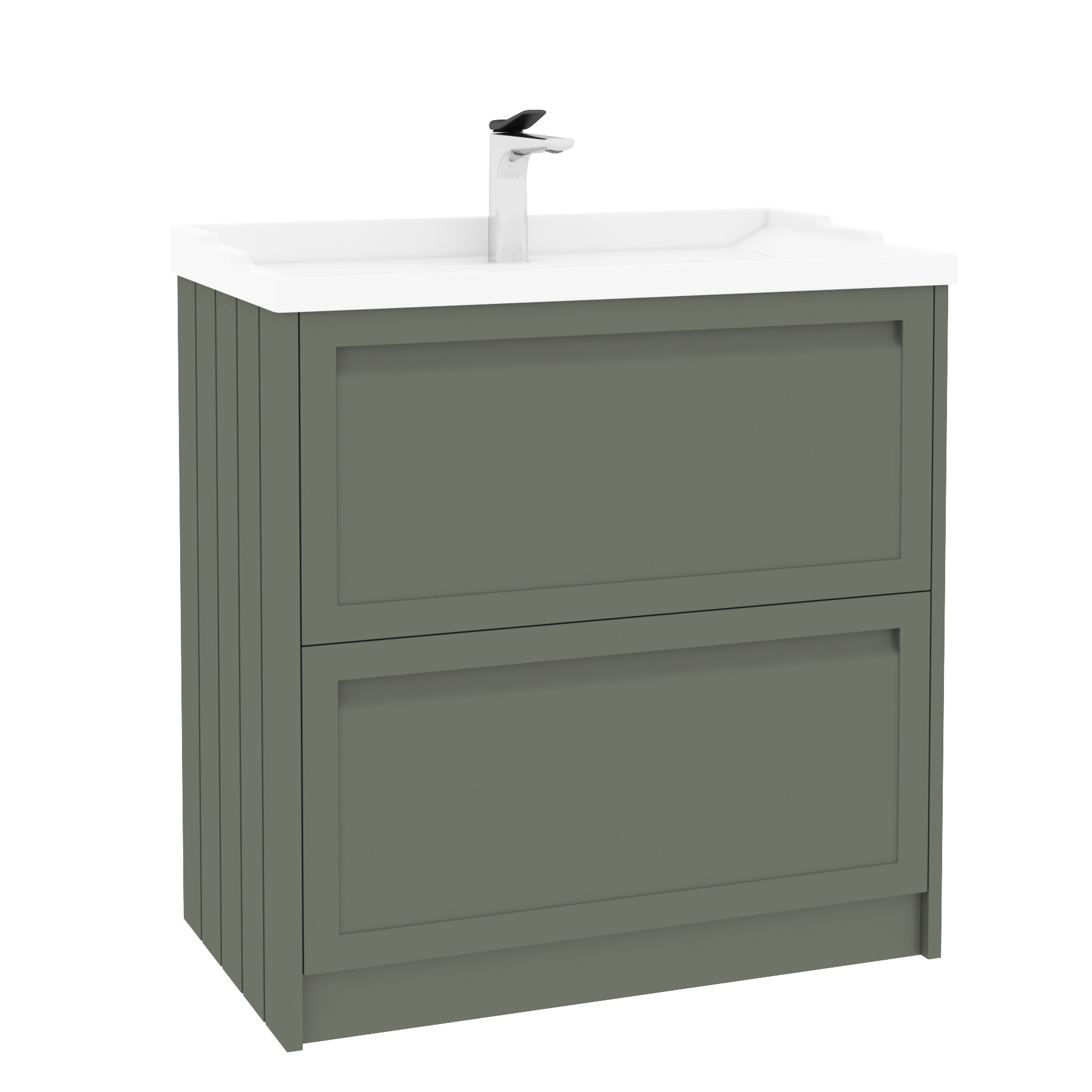 Elmore Traditional 2 Drawer Floor Standing Vanity Unit Matt Green with Ceramic Basin