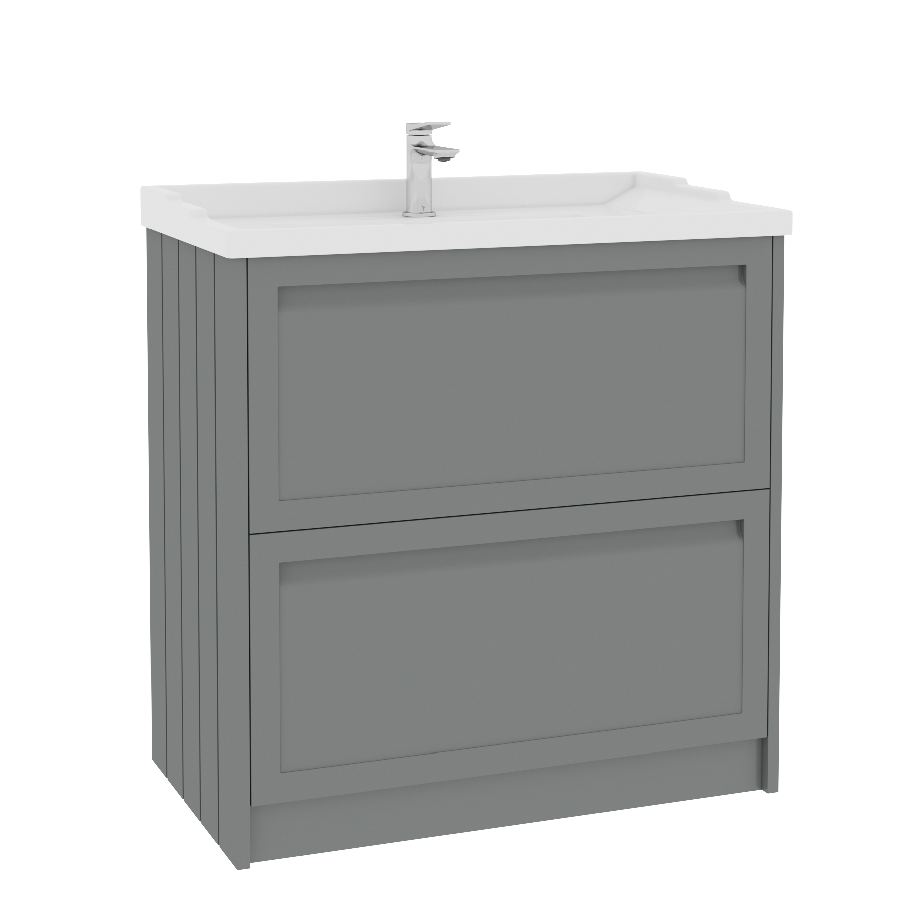 Elmore Traditional 2 Drawer Floor Standing Vanity Unit Matt Pebble Grey with Ceramic Basin