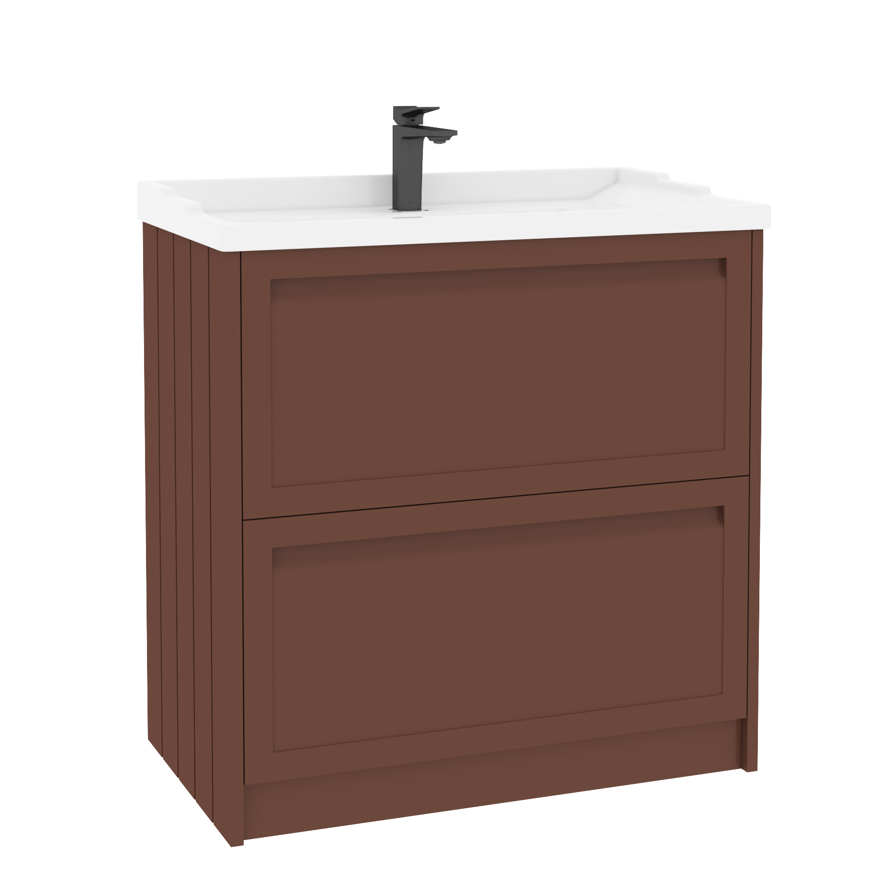 Elmore Traditional 2 Drawer Floor Standing Vanity Unit Terracotta Clay with Ceramic Basin