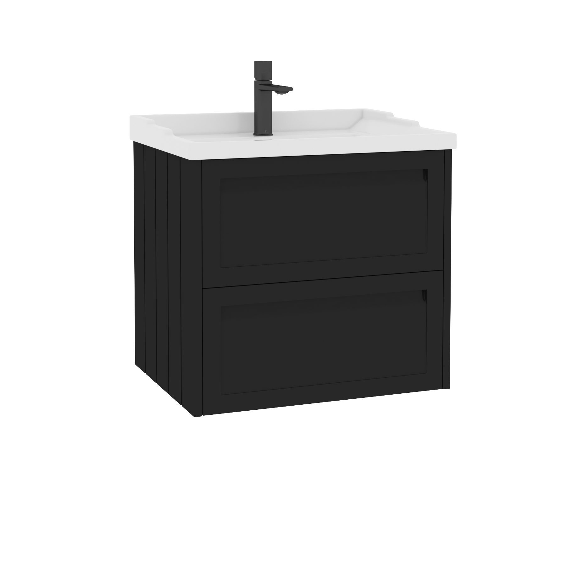 Elmore Traditional 2 Drawer Wall Hung Vanity Unit Matt Nocturne Black with Ceramic Basin
