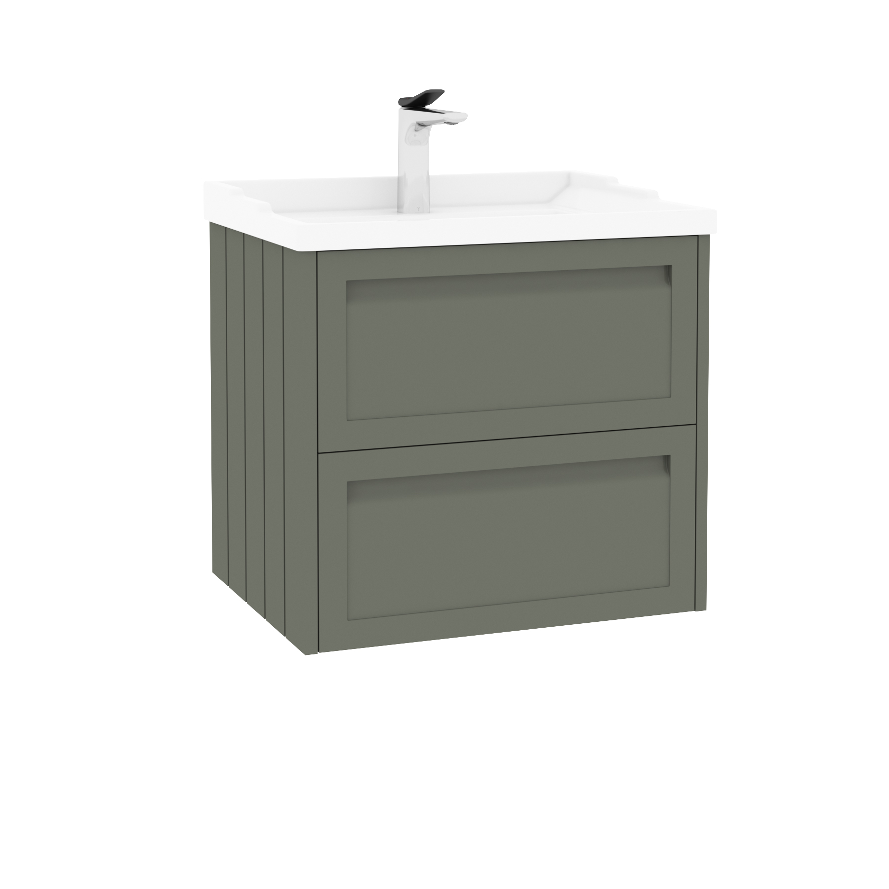 Elmore Traditional 2 Drawer Wall Hung Vanity Unit Matt Green with Ceramic Basin