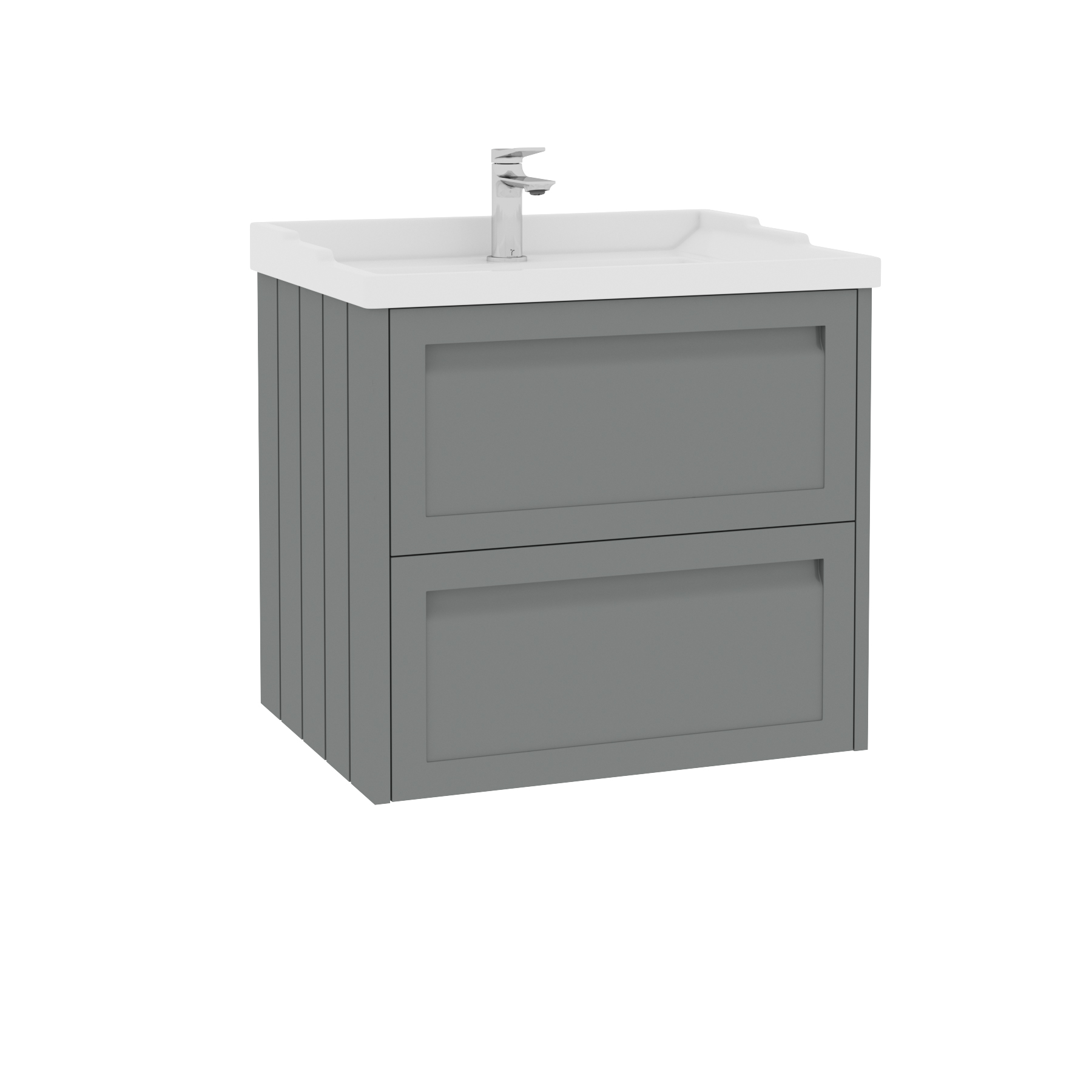 Elmore Traditional 2 Drawer Wall Hung Vanity Unit Matt Pebble Grey with Ceramic Basin