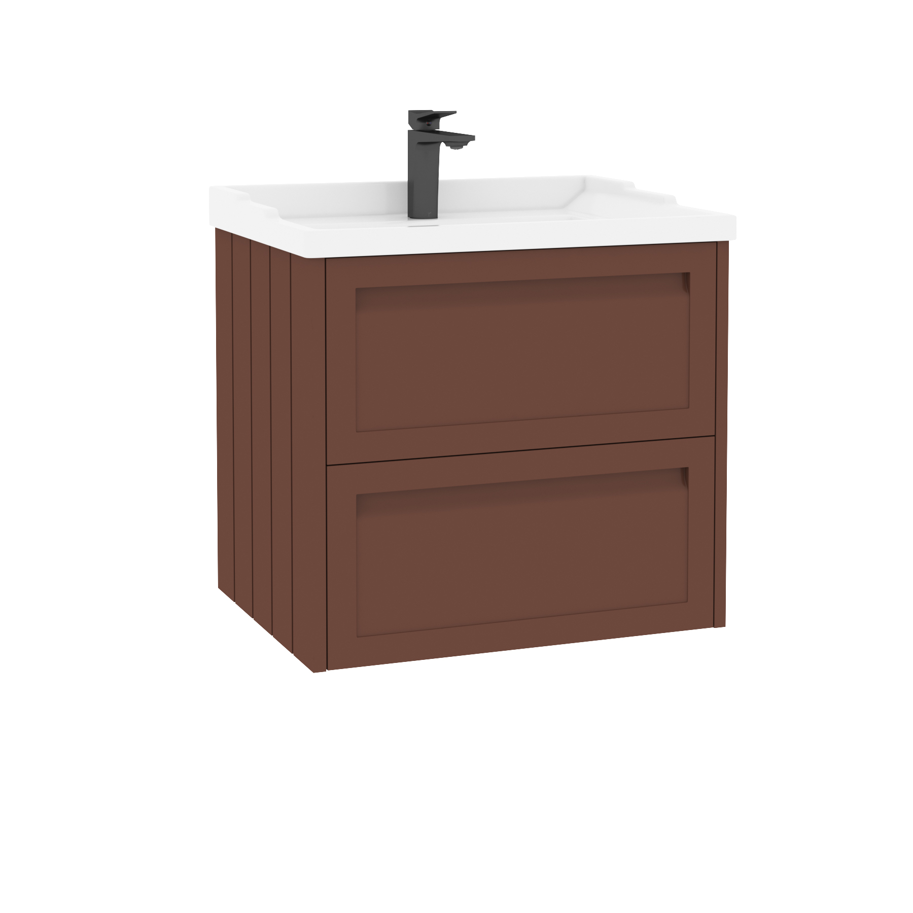 Elmore Traditional 2 Drawer Wall Hung Vanity Unit Terracotta Clay with Ceramic Basin