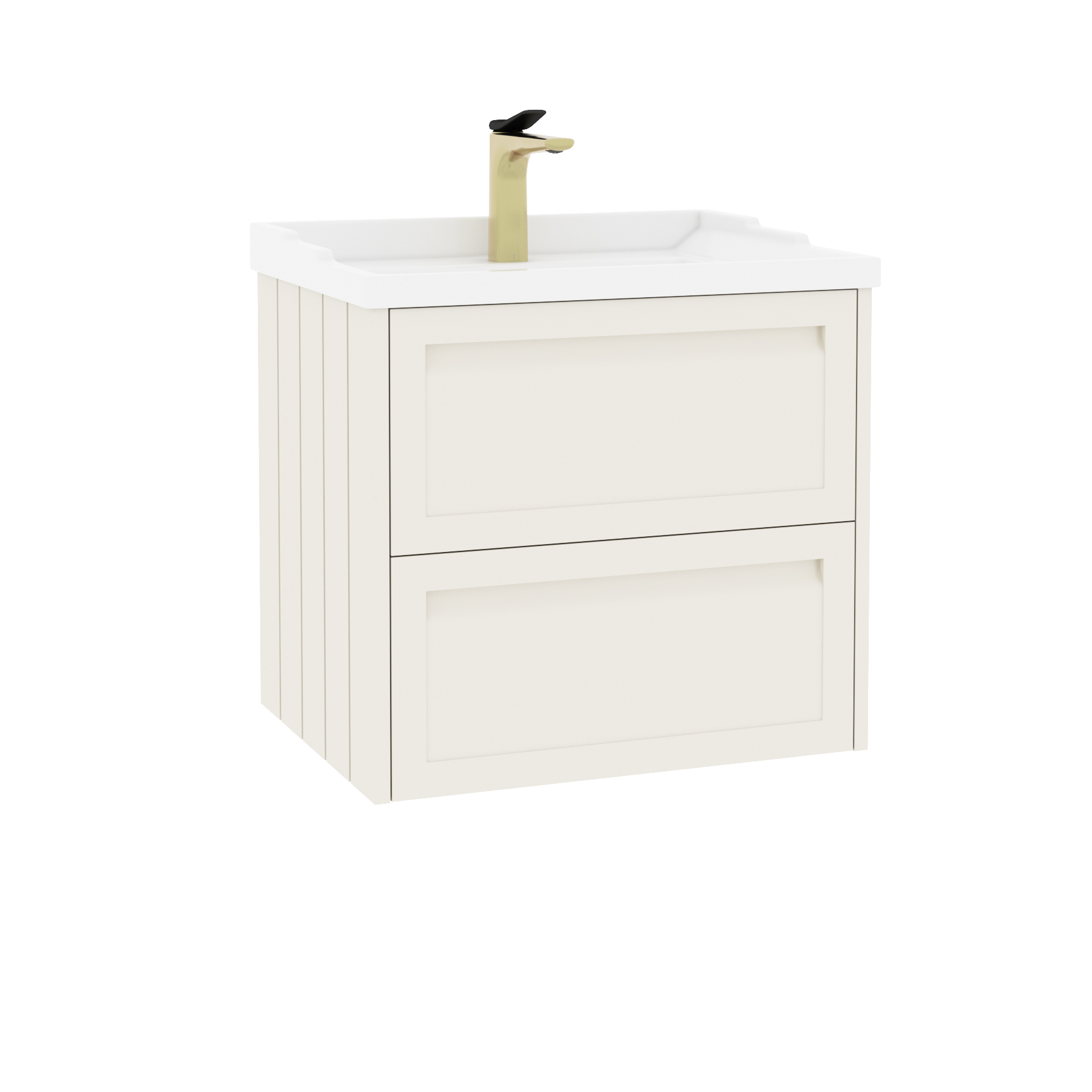 Elmore Traditional 2 Drawer Wall Hung Vanity Unit Classic White with Ceramic Basin