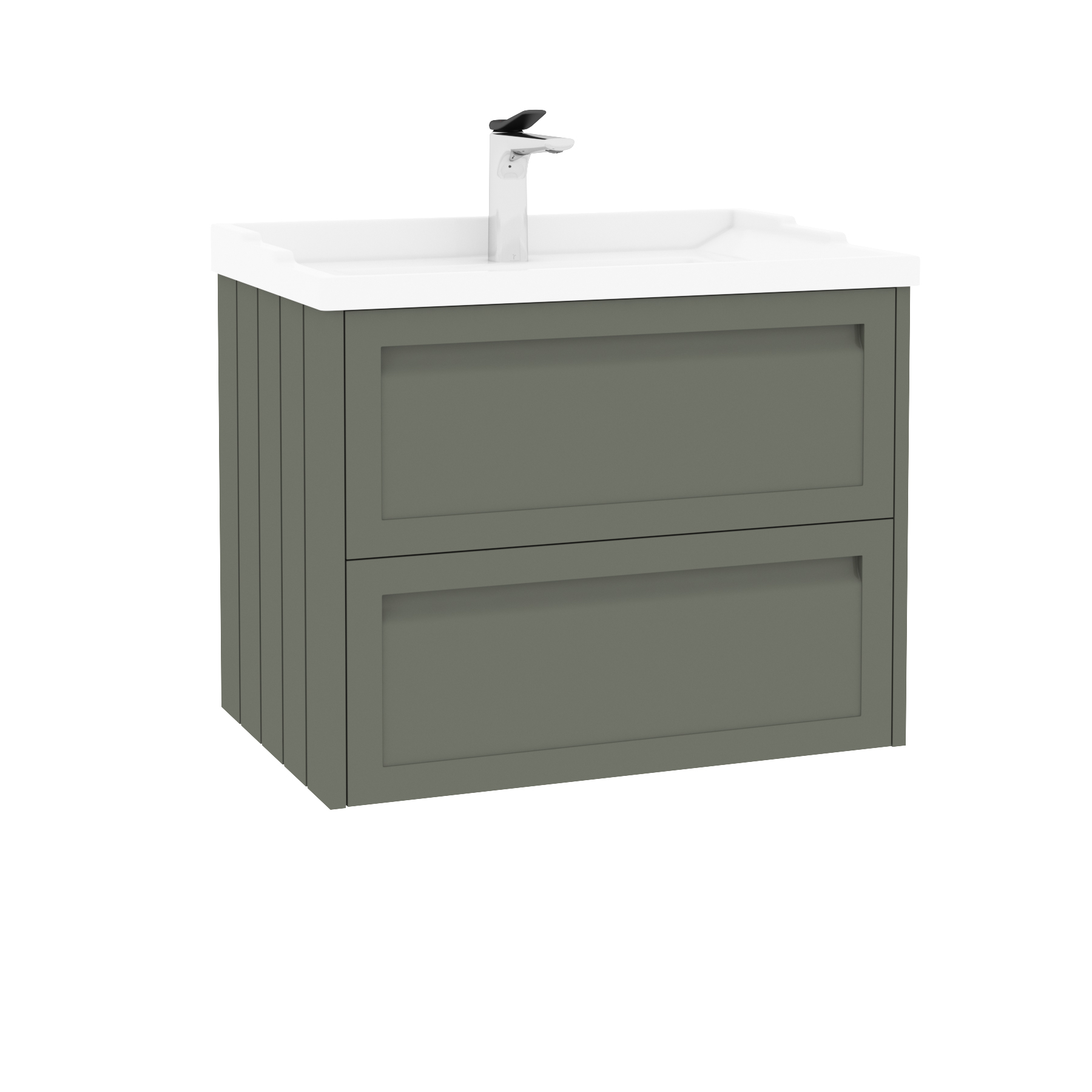 Elmore Traditional 2 Drawer Wall Hung Vanity Unit Matt Green with Ceramic Basin