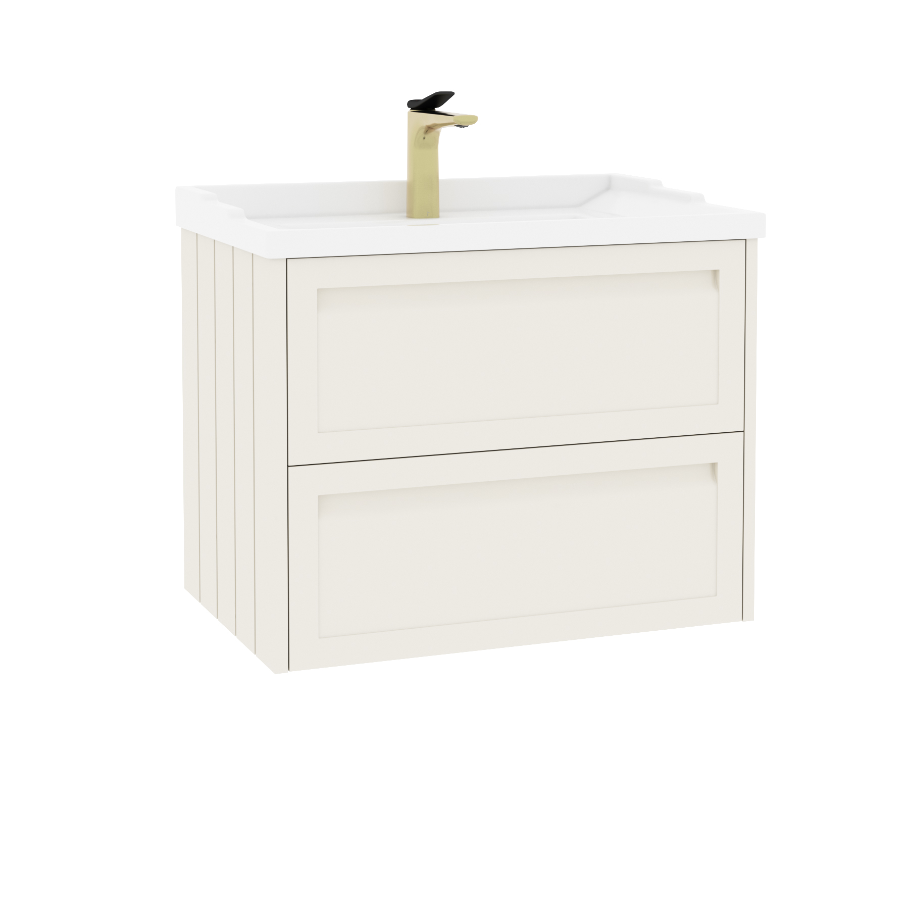 Elmore Traditional 2 Drawer Wall Hung Vanity Unit Classic White with Ceramic Basin