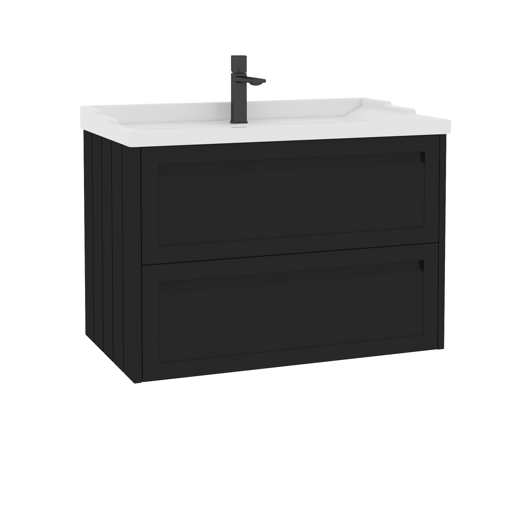 Elmore Traditional 2 Drawer Wall Hung Vanity Unit Matt Nocturne Black with Ceramic Basin
