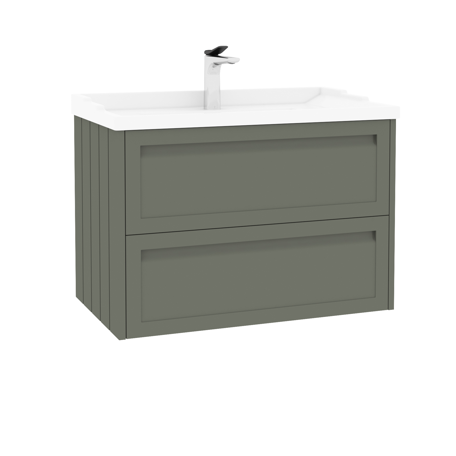 Elmore Traditional 2 Drawer Wall Hung Vanity Unit Matt Green with Ceramic Basin